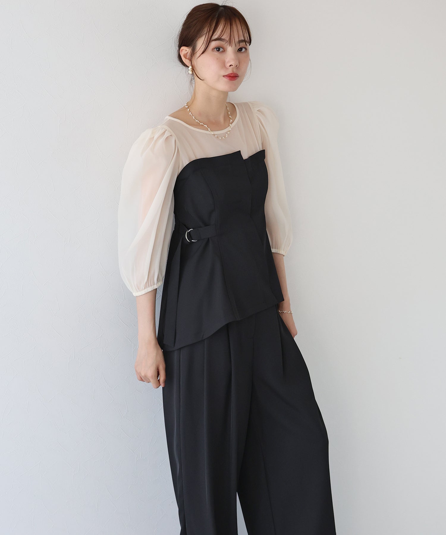 ブルーイースト BLUEEAST サイドベルトパンツドレス (チャコールグレー) チャコールグレー