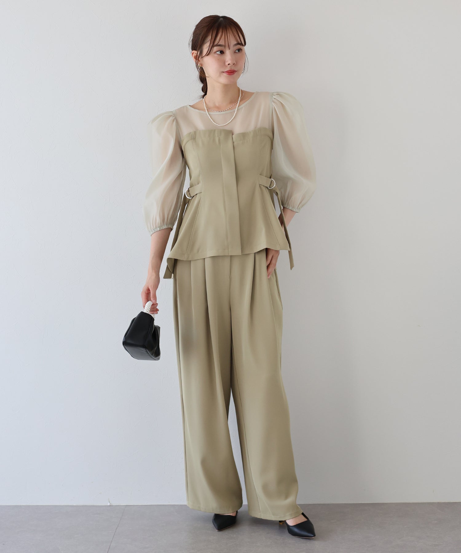 ブルーイースト BLUEEAST サイドベルトパンツドレス (チャコールグレー) チャコールグレー