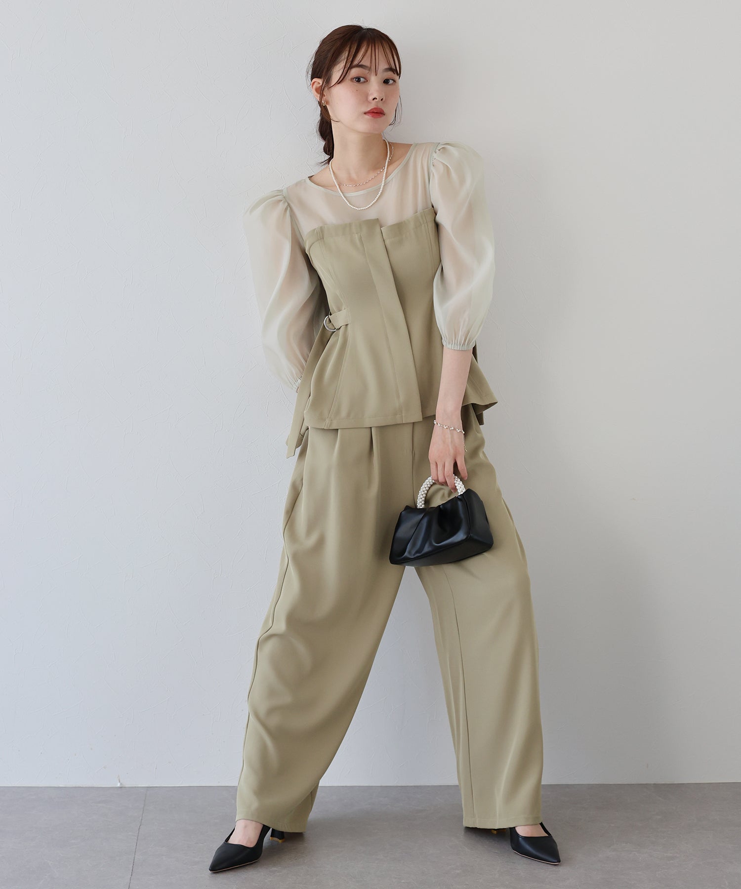 ブルーイースト BLUEEAST サイドベルトパンツドレス (チャコールグレー) チャコールグレー