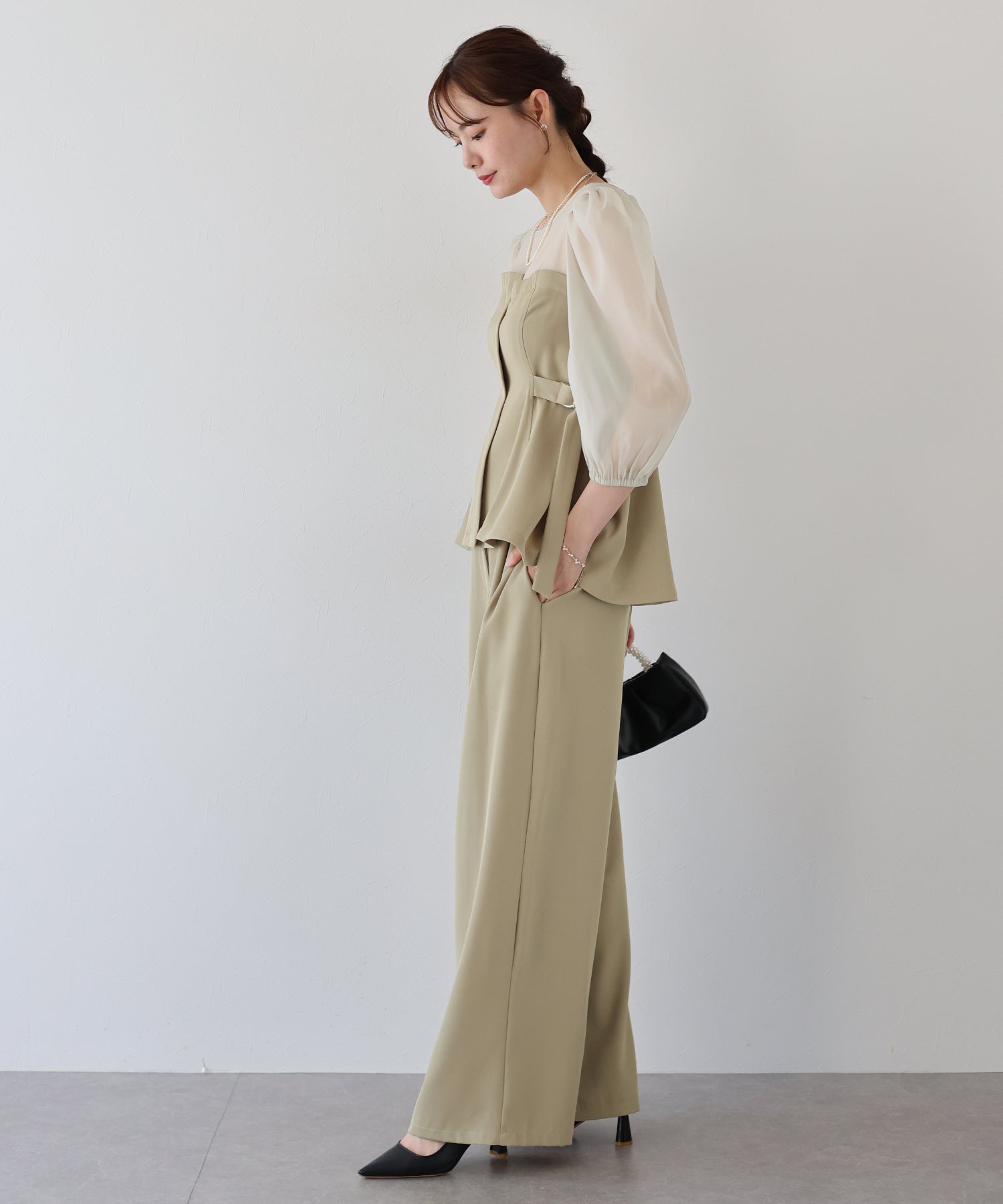 ブルーイースト BLUEEAST サイドベルトパンツドレス (チャコールグレー) チャコールグレー