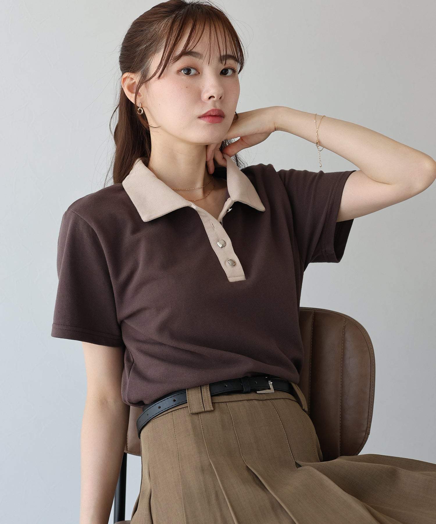 ブルーイースト BLUEEAST バイカラーポロシャツ (ブラウン) ブラウン