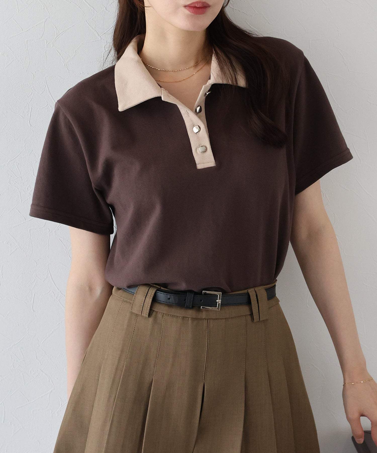 ブルーイースト BLUEEAST バイカラーポロシャツ (ブラウン) ブラウン