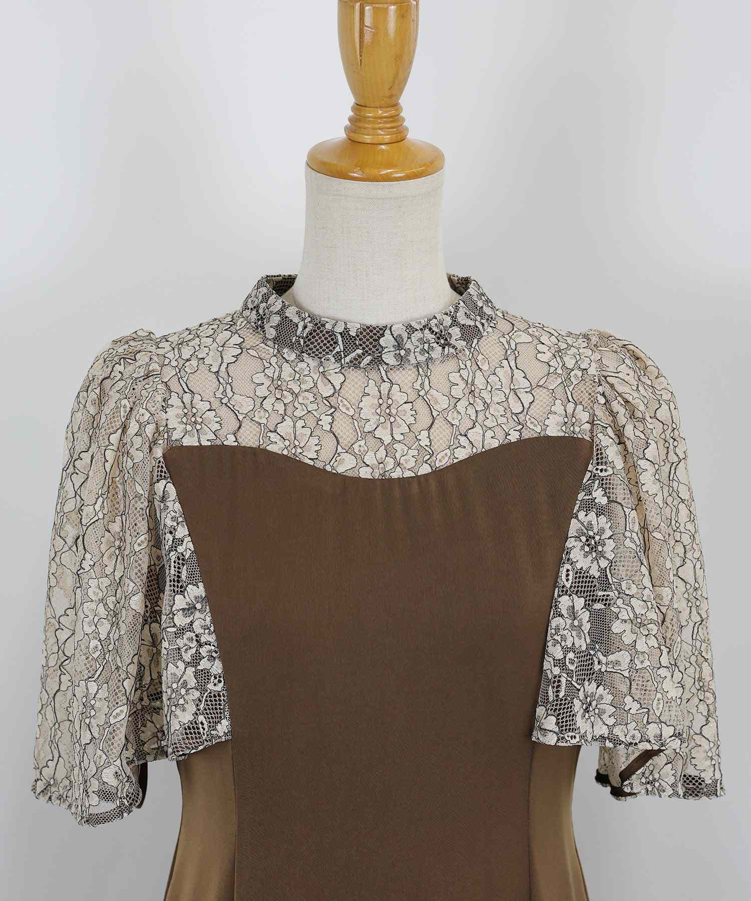 ブルーイースト BLUEEAST ボリュームフレアスリーブマーメイドドレス (ブラウン) ブラウン