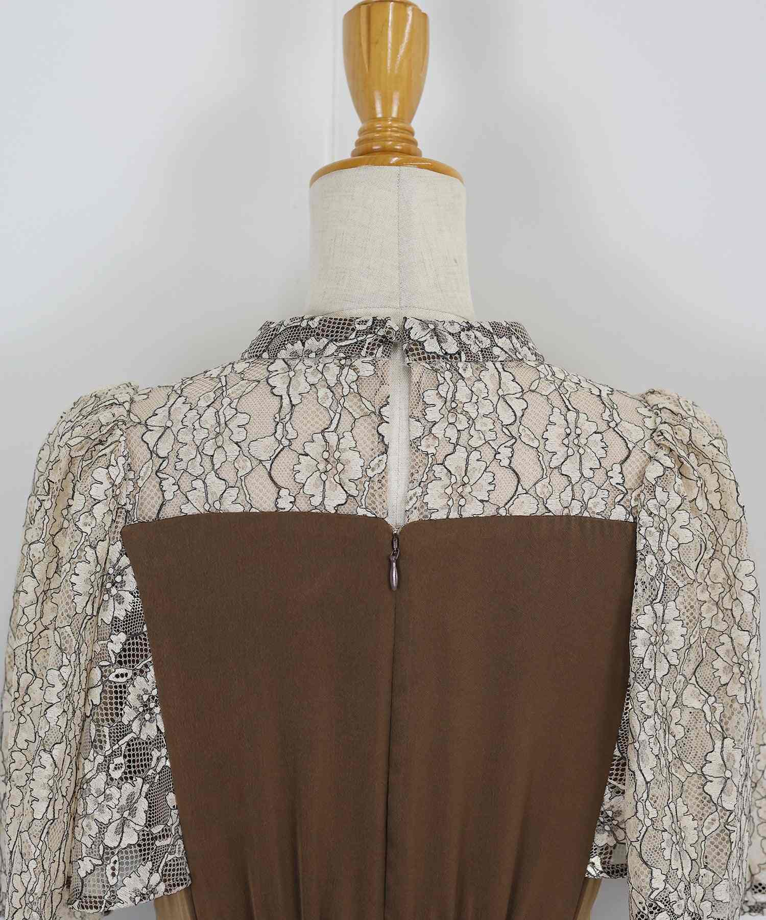 ブルーイースト BLUEEAST ボリュームフレアスリーブマーメイドドレス (ブラウン) ブラウン