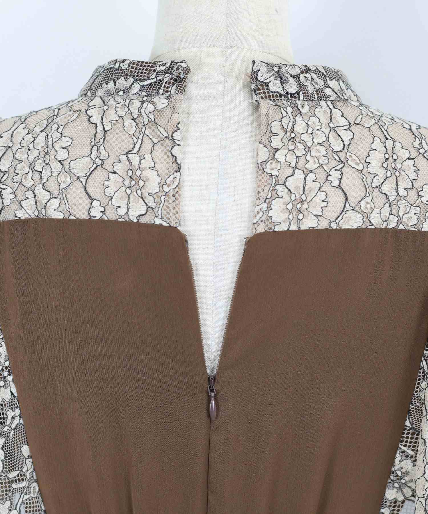 ブルーイースト BLUEEAST ボリュームフレアスリーブマーメイドドレス (ブラウン) ブラウン