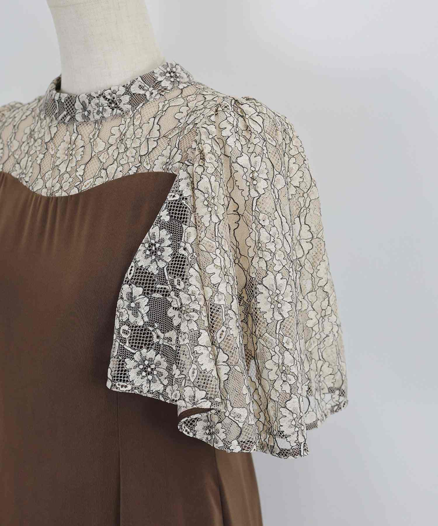 ブルーイースト BLUEEAST ボリュームフレアスリーブマーメイドドレス (ブラウン) ブラウン