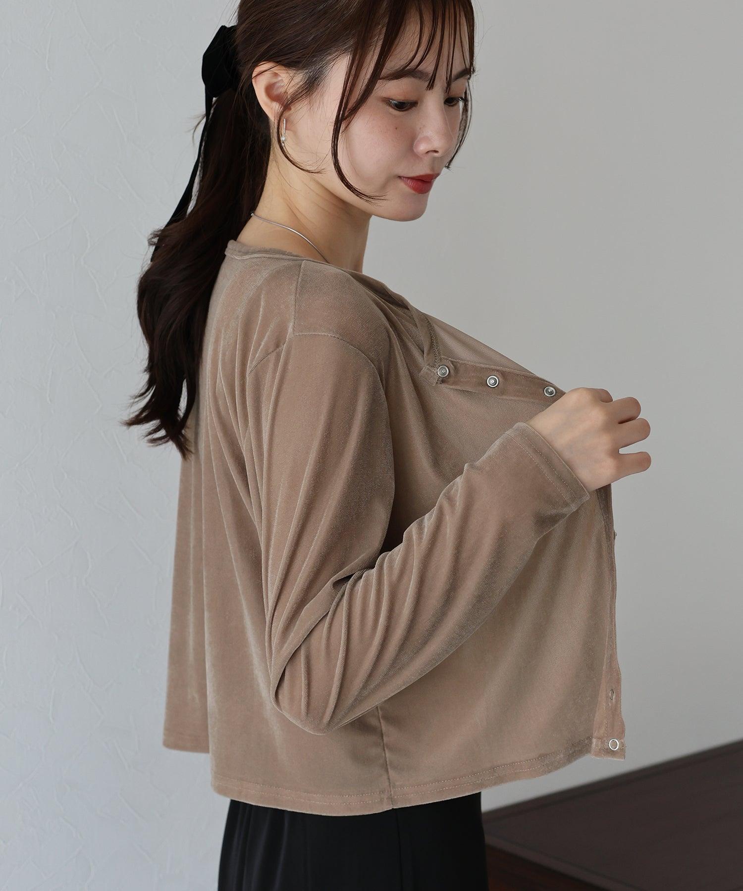 ブルーイースト BLUEEAST シアーベロアカーディガン (ベージュ) ベージュ