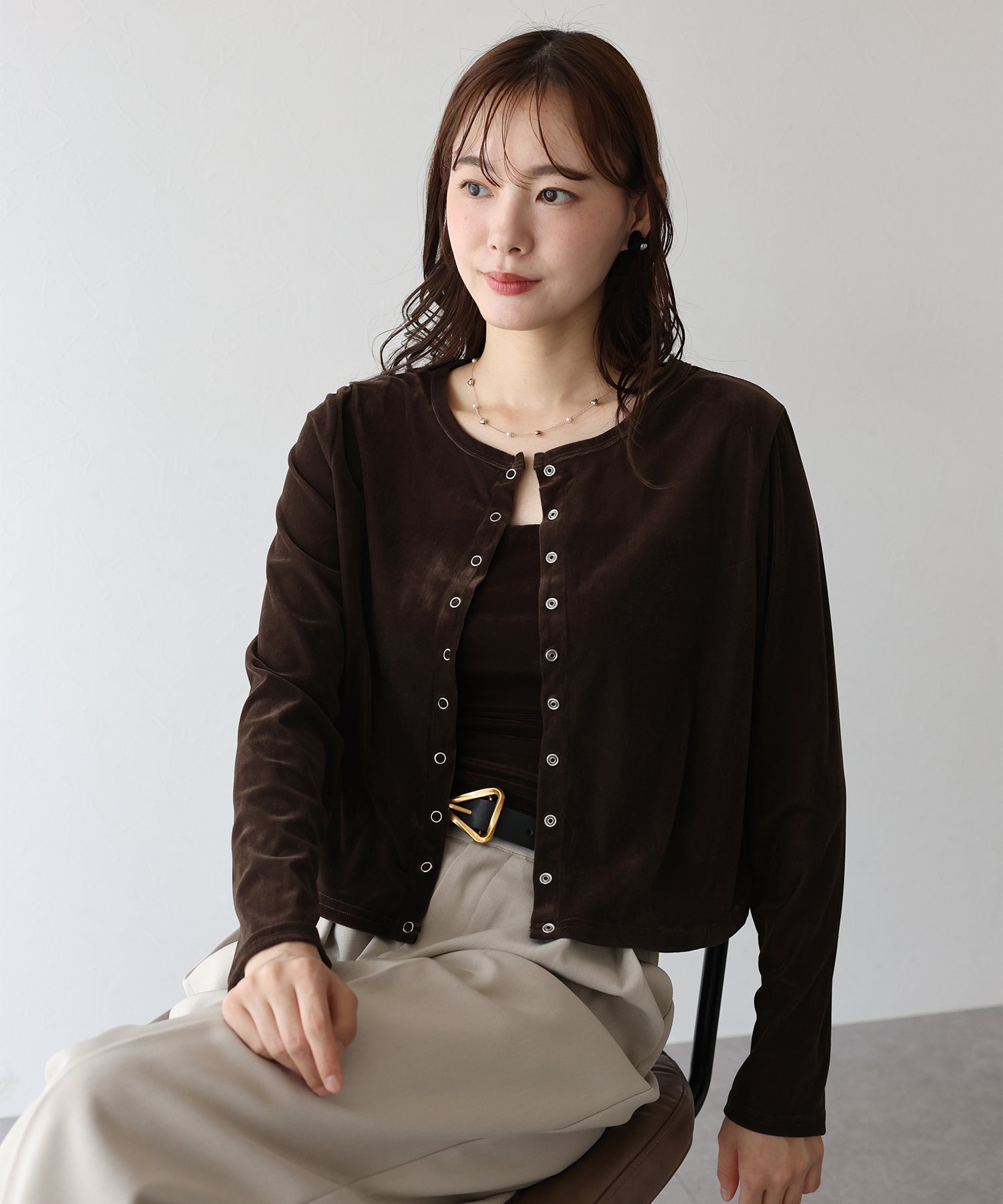 ブルーイースト BLUEEAST シアーベロアカーディガン (ベージュ) ベージュ