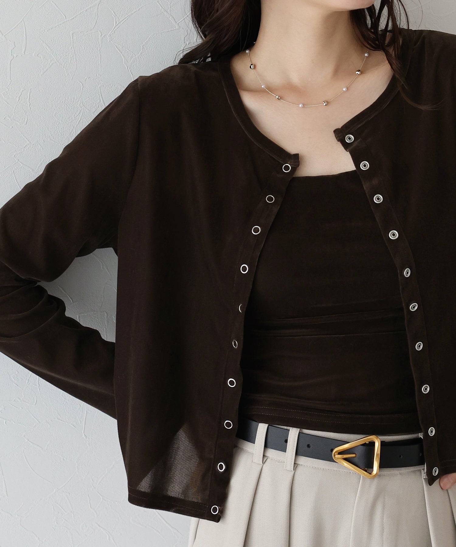 ブルーイースト BLUEEAST シアーベロアカーディガン (ベージュ) ベージュ