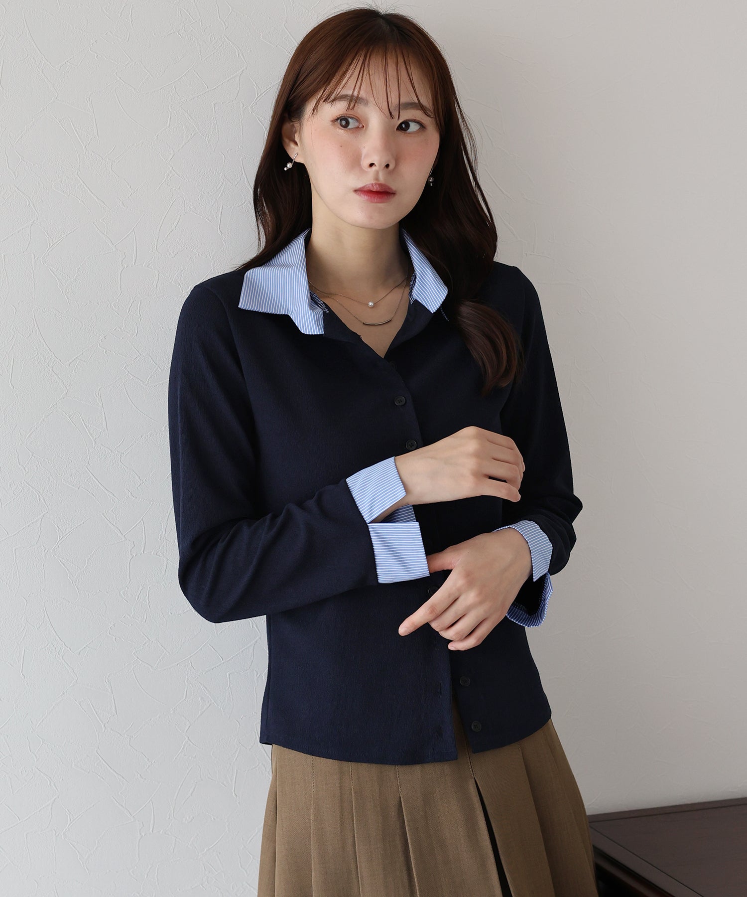 ブルーイースト BLUEEAST シャツドッキングカーディガン (ネイビー) ネイビー