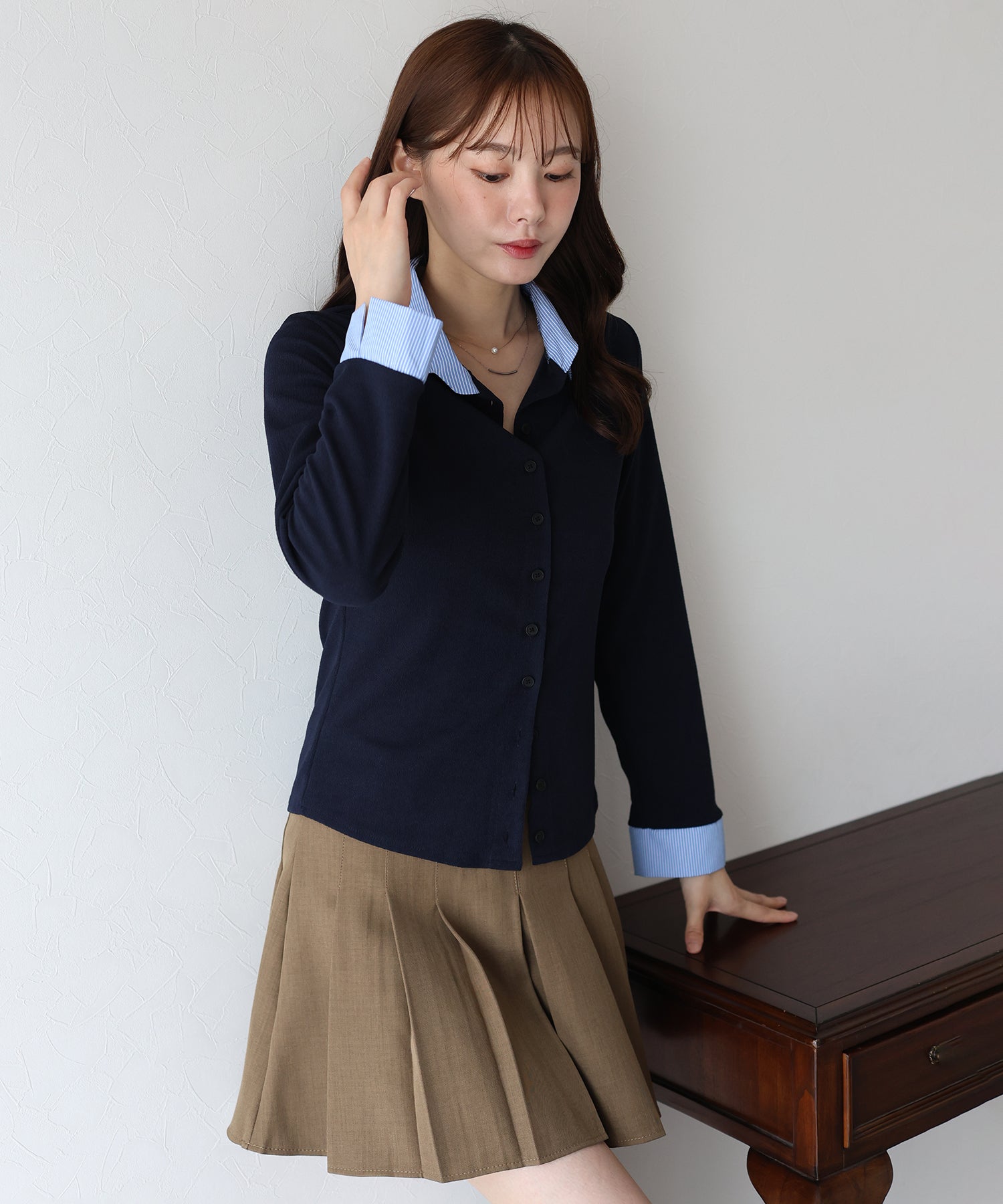 ブルーイースト BLUEEAST シャツドッキングカーディガン (ネイビー) ネイビー