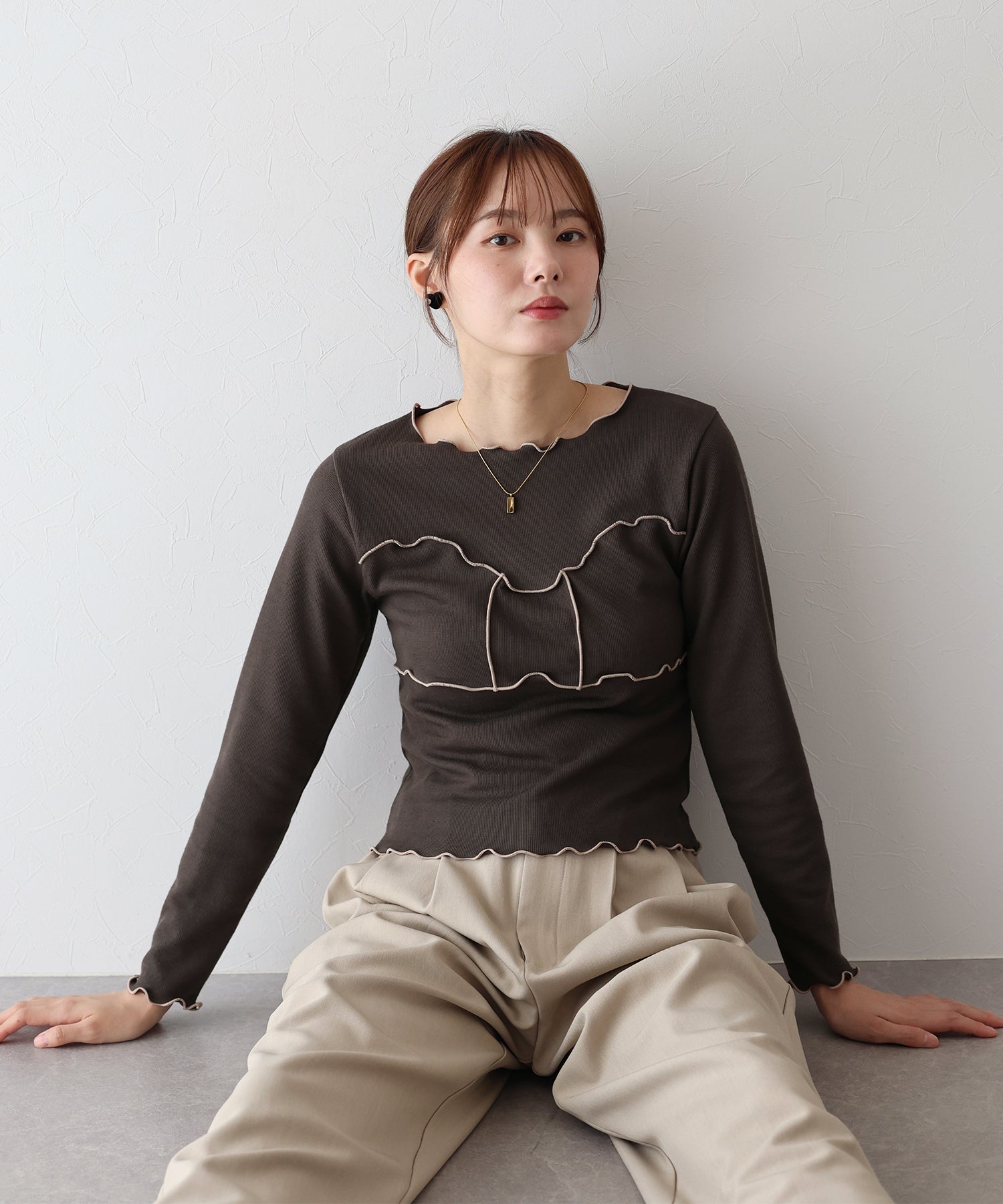 ブルーイースト BLUEEAST リボンメロウTシャツ (ブラウン) ブラウン