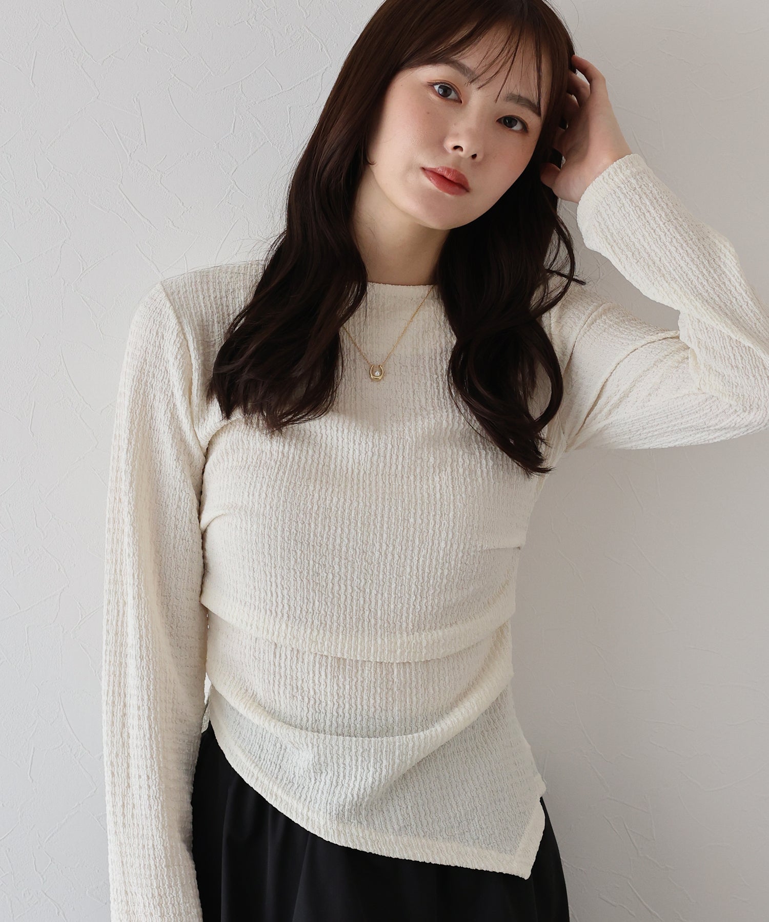 ブルーイースト BLUEEAST サイドタックジャガードカットソー (アイボリー) アイボリー