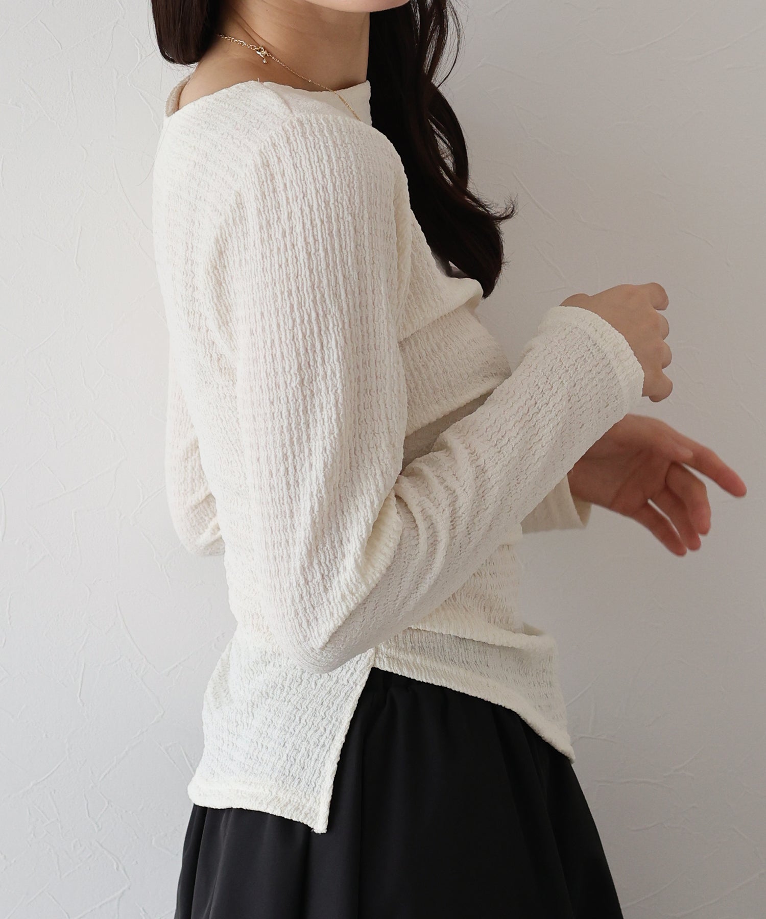 ブルーイースト BLUEEAST サイドタックジャガードカットソー (アイボリー) アイボリー