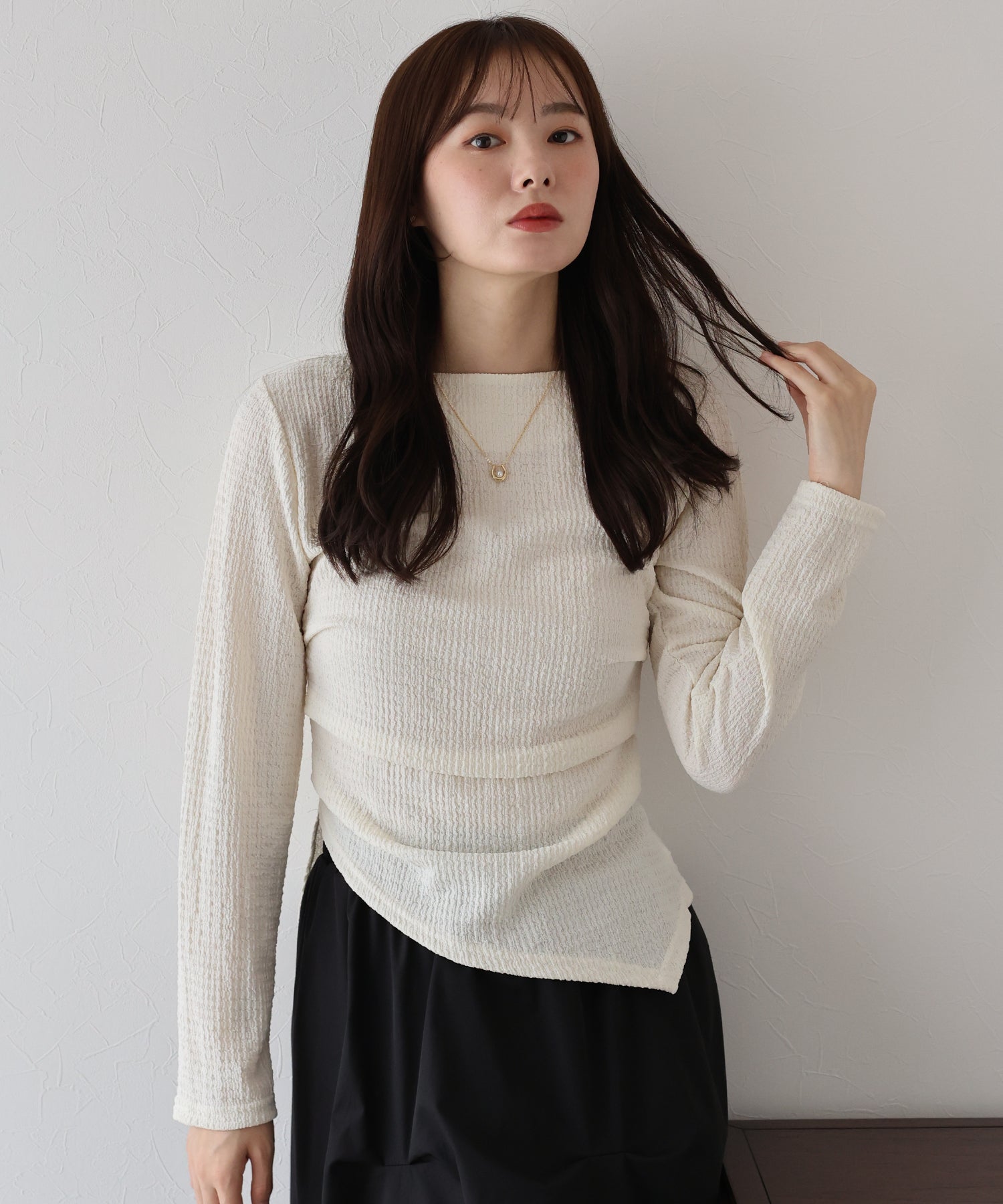 ブルーイースト BLUEEAST サイドタックジャガードカットソー (アイボリー) アイボリー