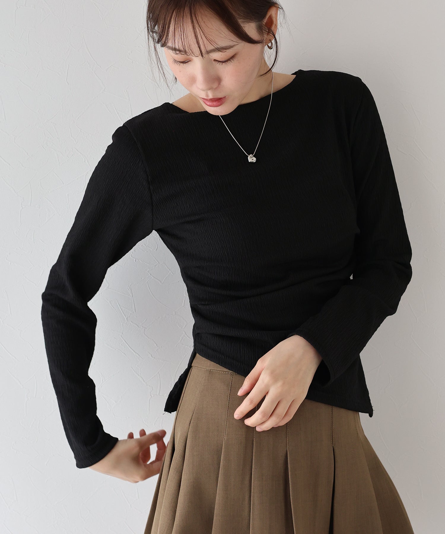 ブルーイースト BLUEEAST サイドタックジャガードカットソー (アイボリー) アイボリー