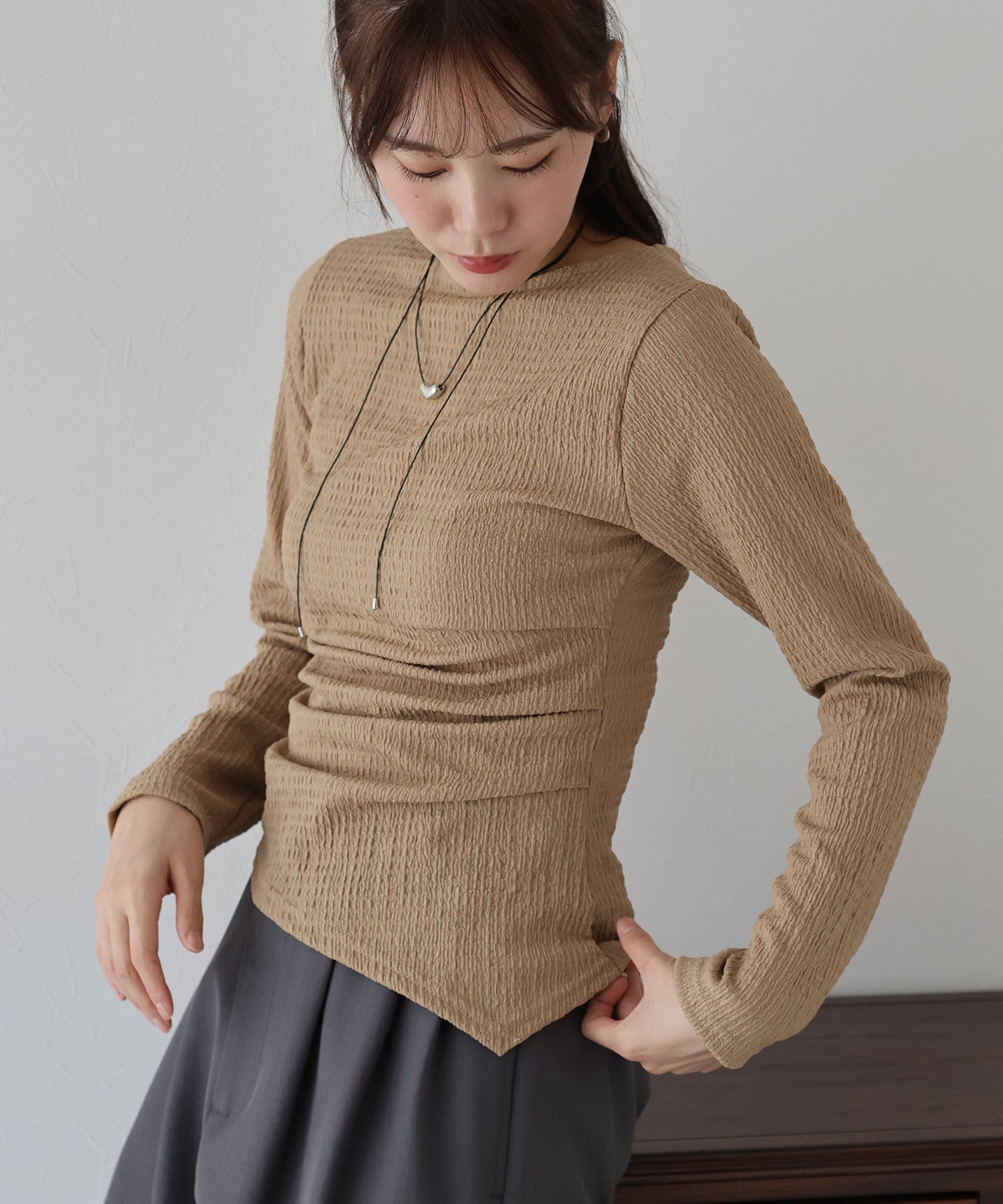 ブルーイースト BLUEEAST サイドタックジャガードカットソー (アイボリー) アイボリー