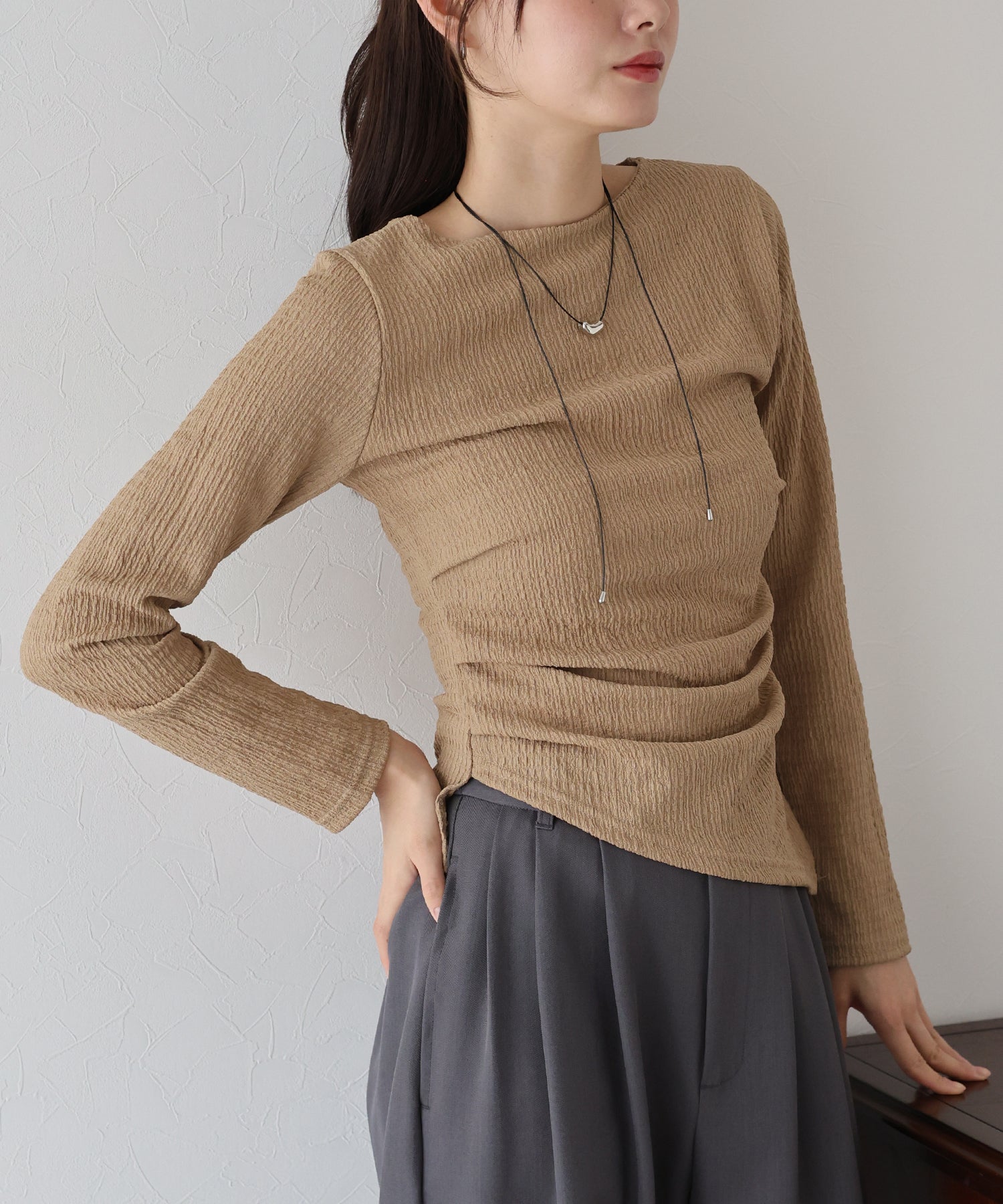 ブルーイースト BLUEEAST サイドタックジャガードカットソー (アイボリー) アイボリー