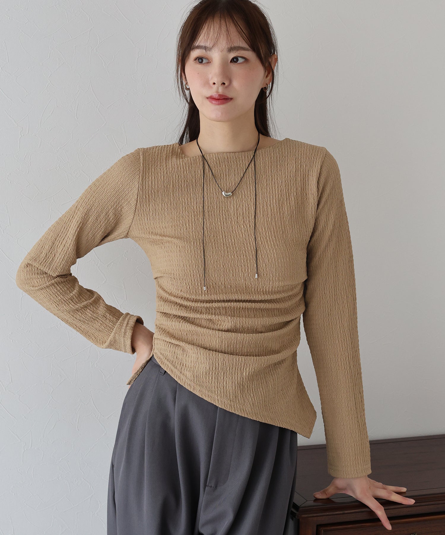 ブルーイースト BLUEEAST サイドタックジャガードカットソー (アイボリー) アイボリー