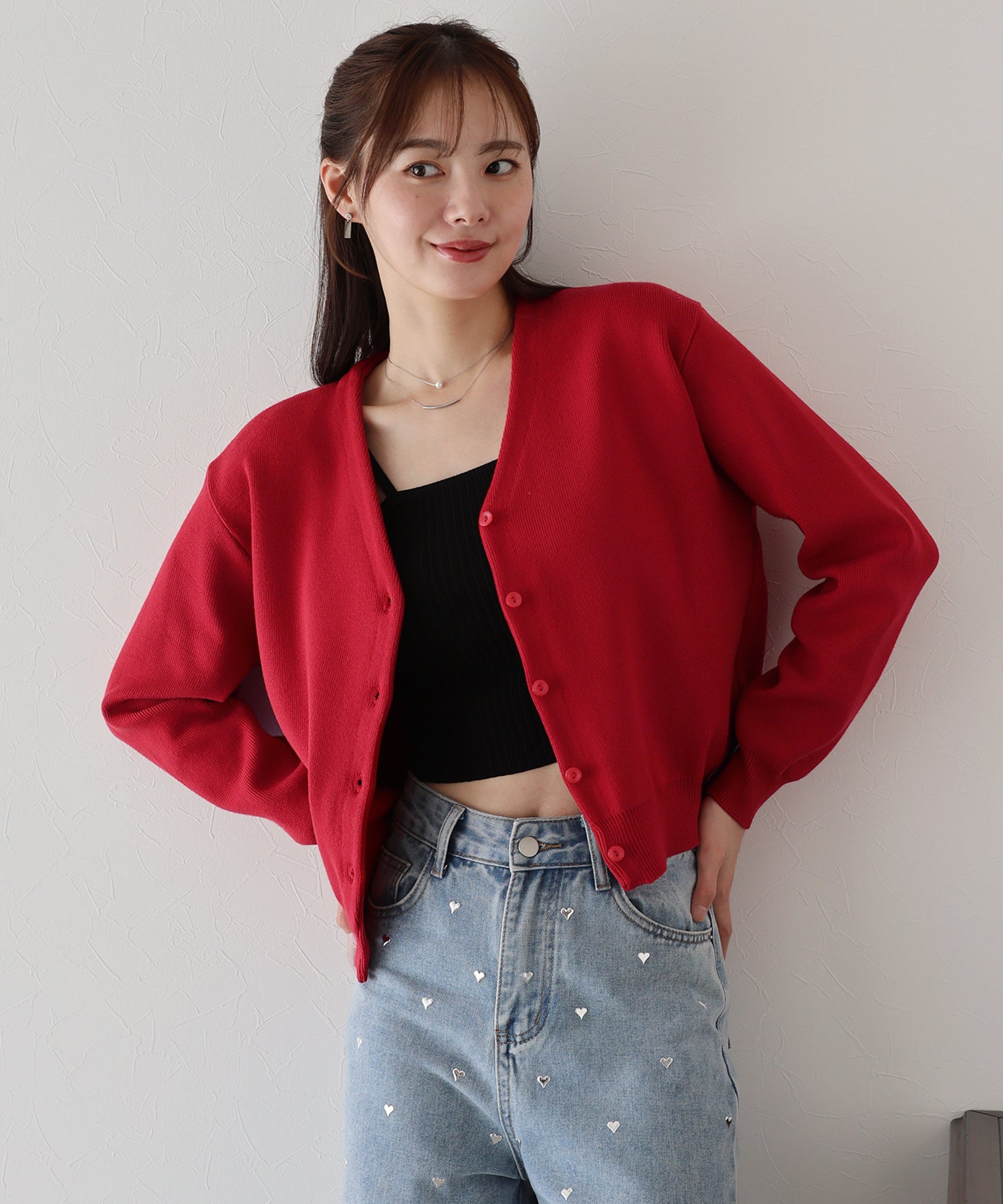 ブルーイースト BLUEEAST もちもちダンボールニットカーディガン (レッド) レッド