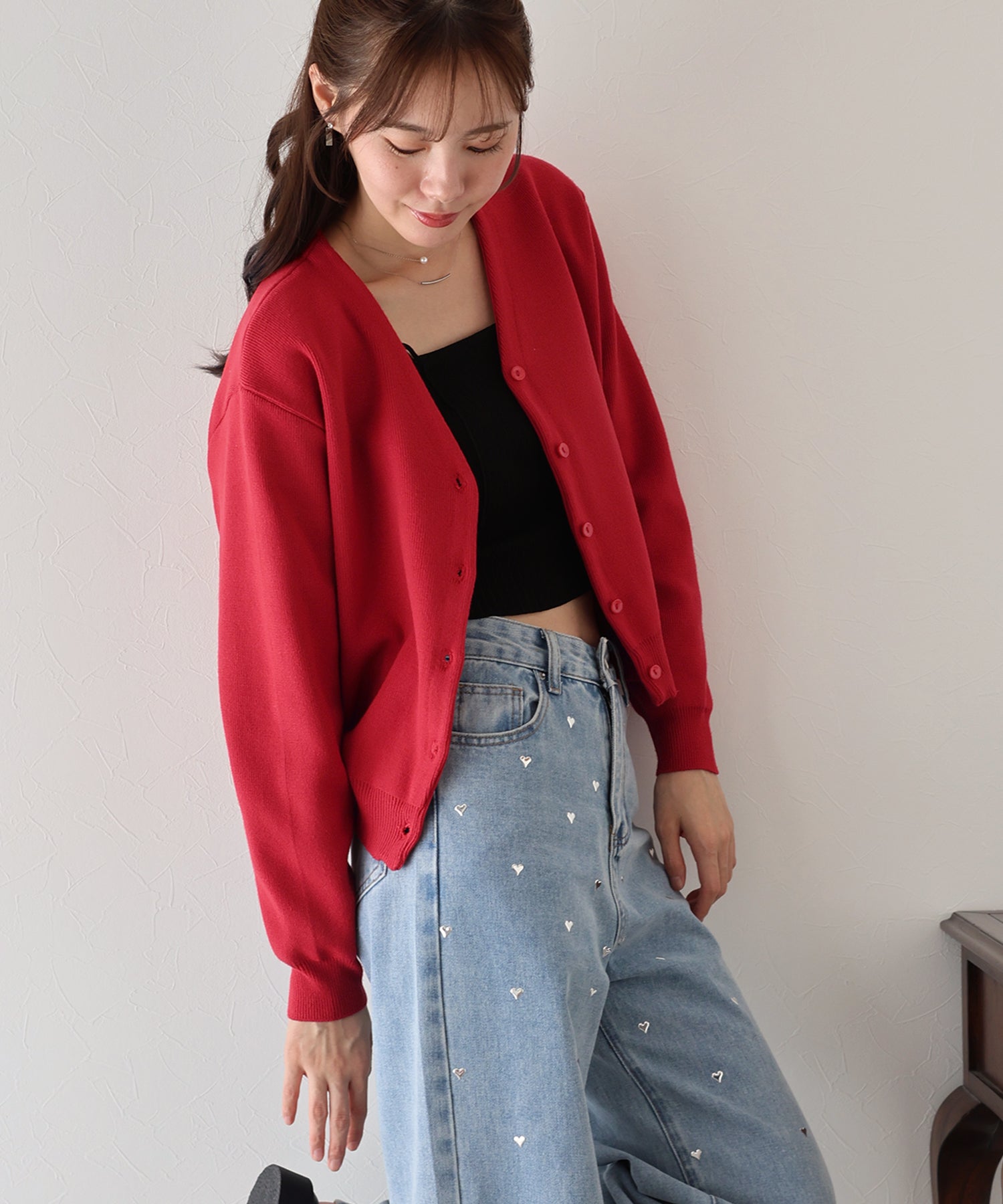 ブルーイースト BLUEEAST もちもちダンボールニットカーディガン (レッド) レッド