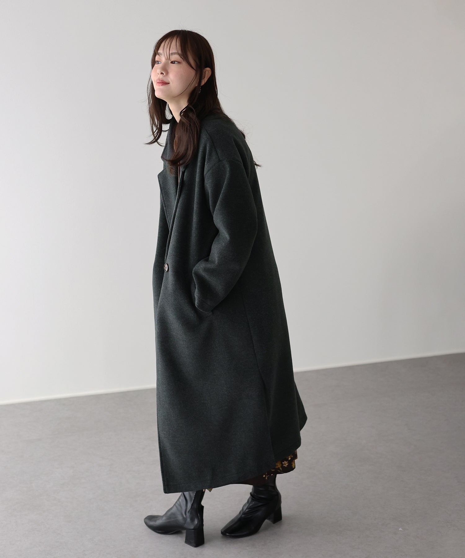 ブルーイースト BLUEEAST テーラードウールロングコート (チャコールグレー) チャコールグレー