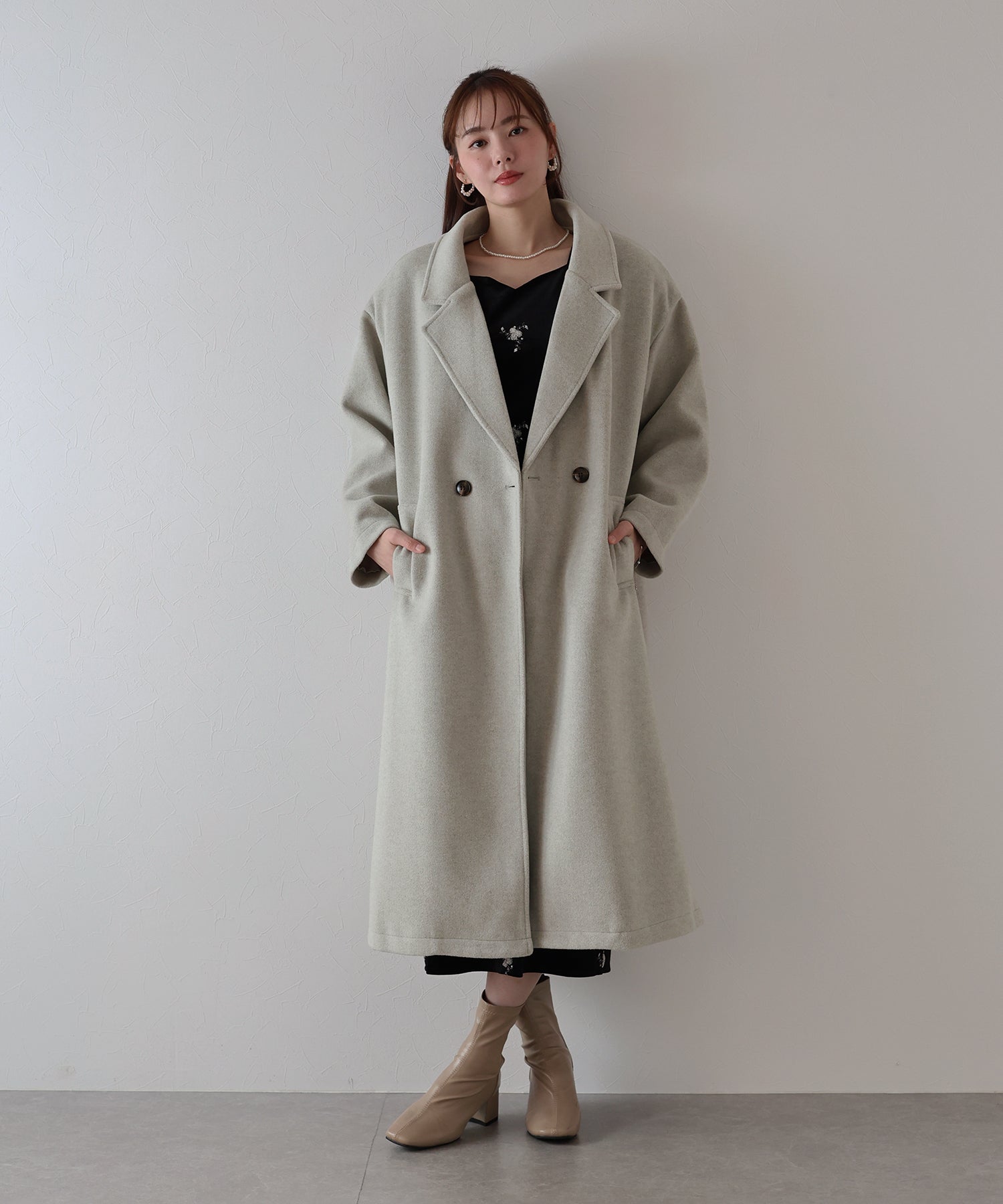 ブルーイースト BLUEEAST テーラードウールロングコート (チャコールグレー) チャコールグレー