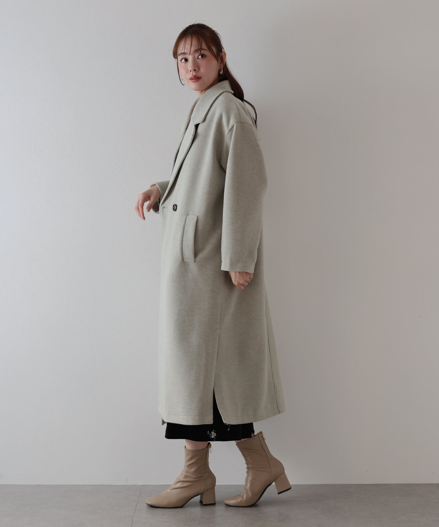 ブルーイースト BLUEEAST テーラードウールロングコート (チャコールグレー) チャコールグレー