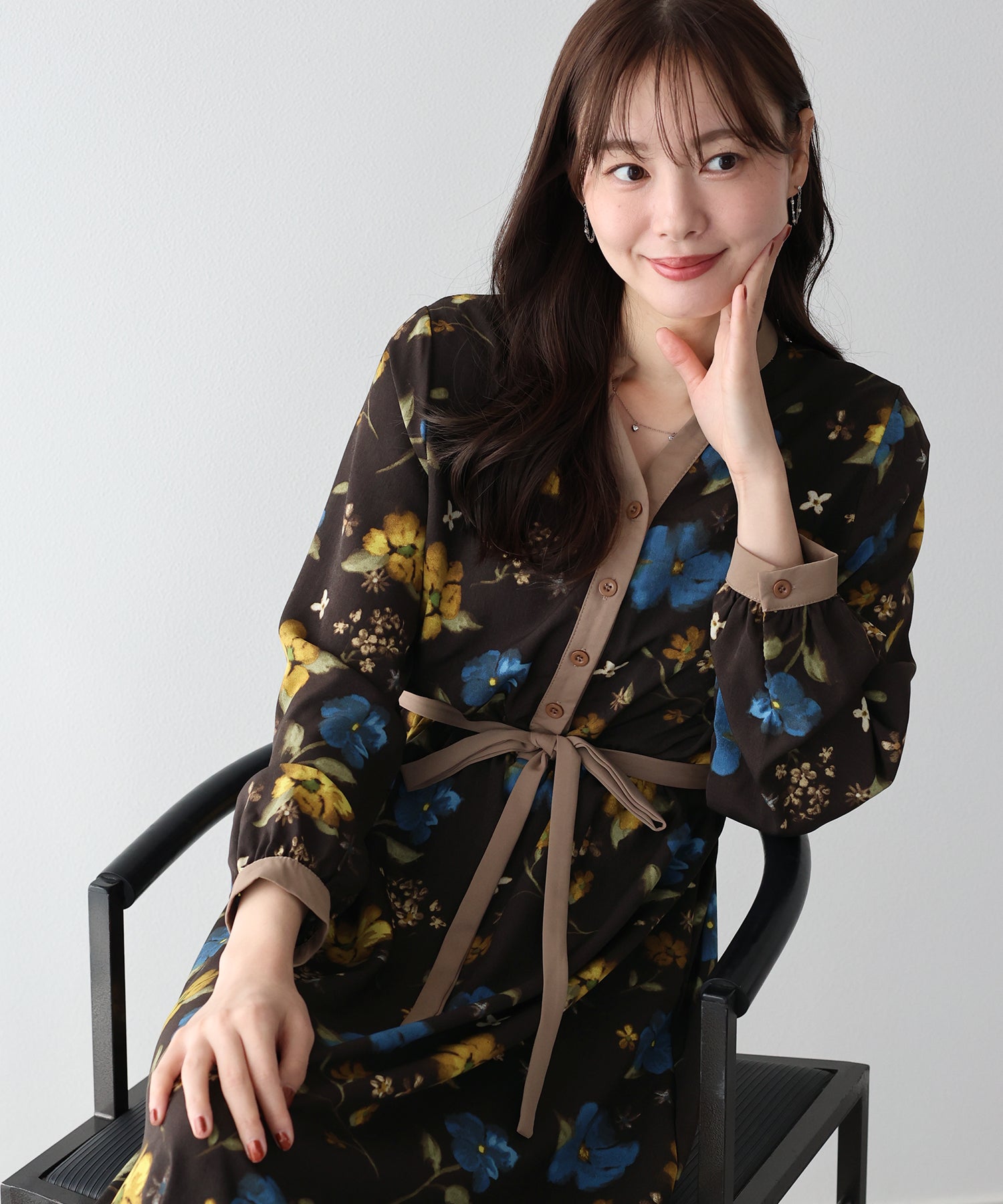 ブルーイースト BLUEEAST リボンフロッキーワンピース (ブラウン系) ブラウン系