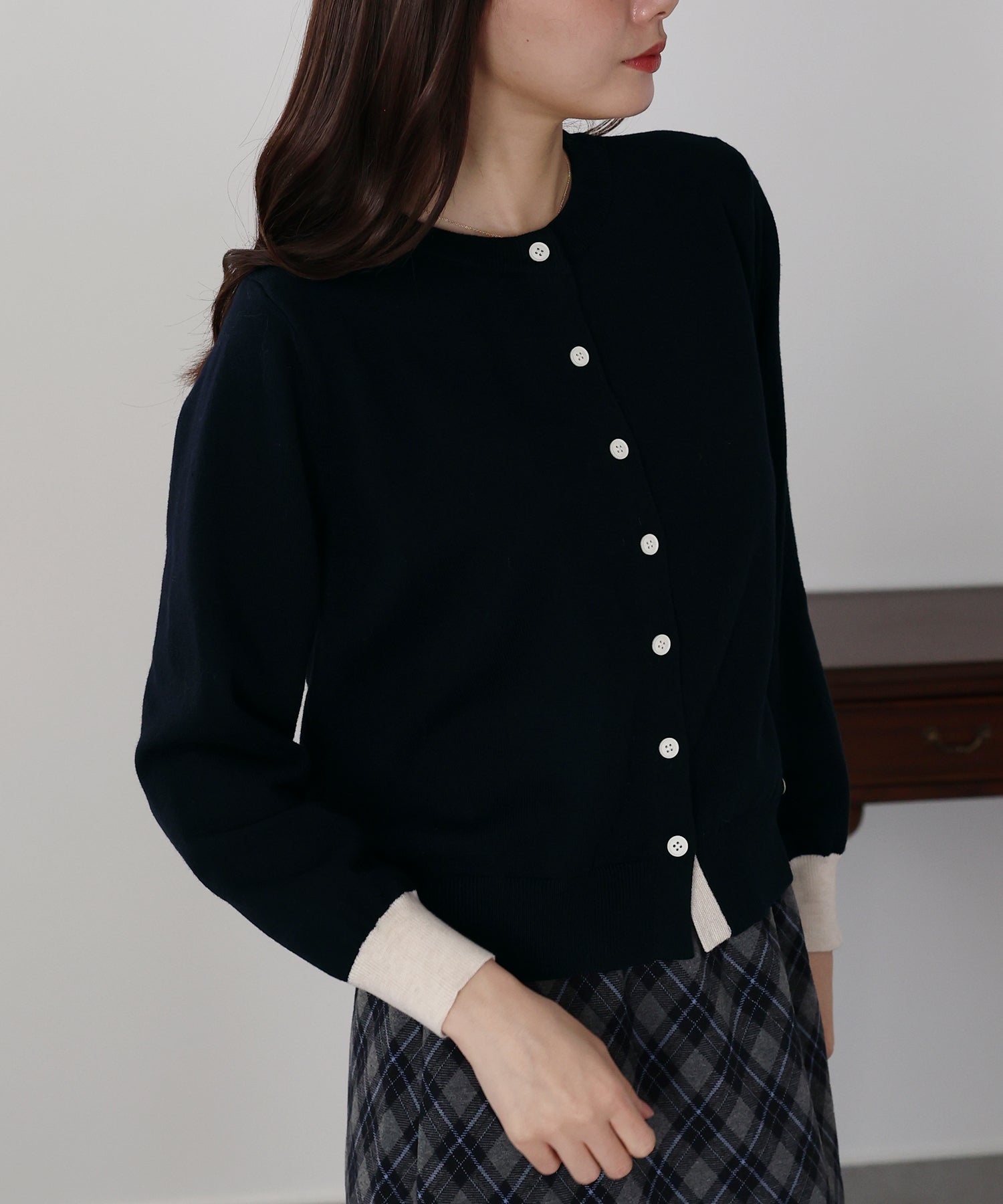 ブルーイースト BLUEEAST バイカラーカーディガン (ネイビー) ネイビー