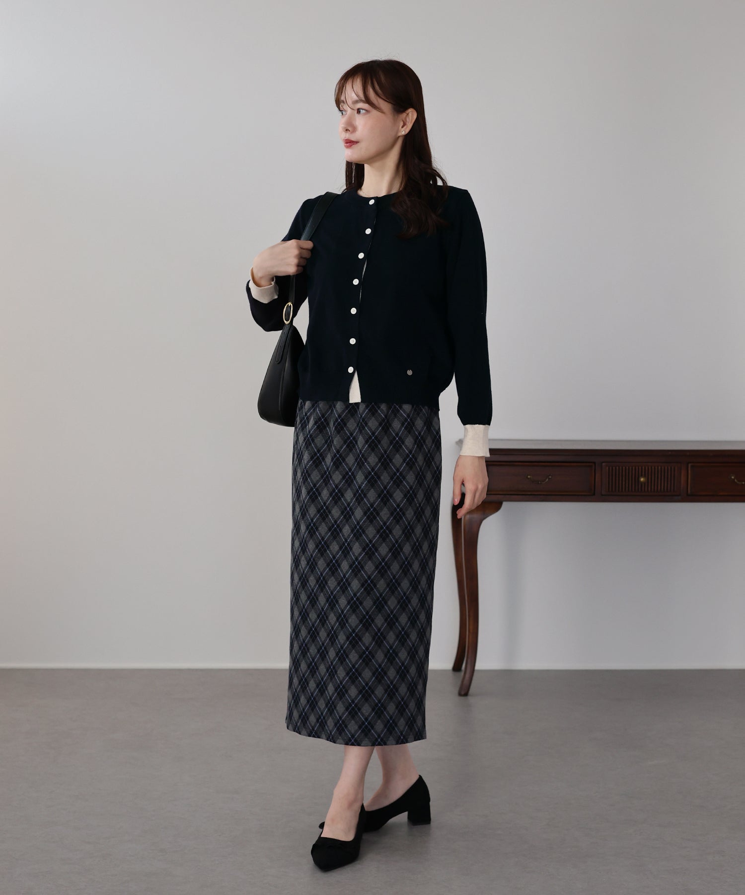 ブルーイースト BLUEEAST バイカラーカーディガン (ネイビー) ネイビー