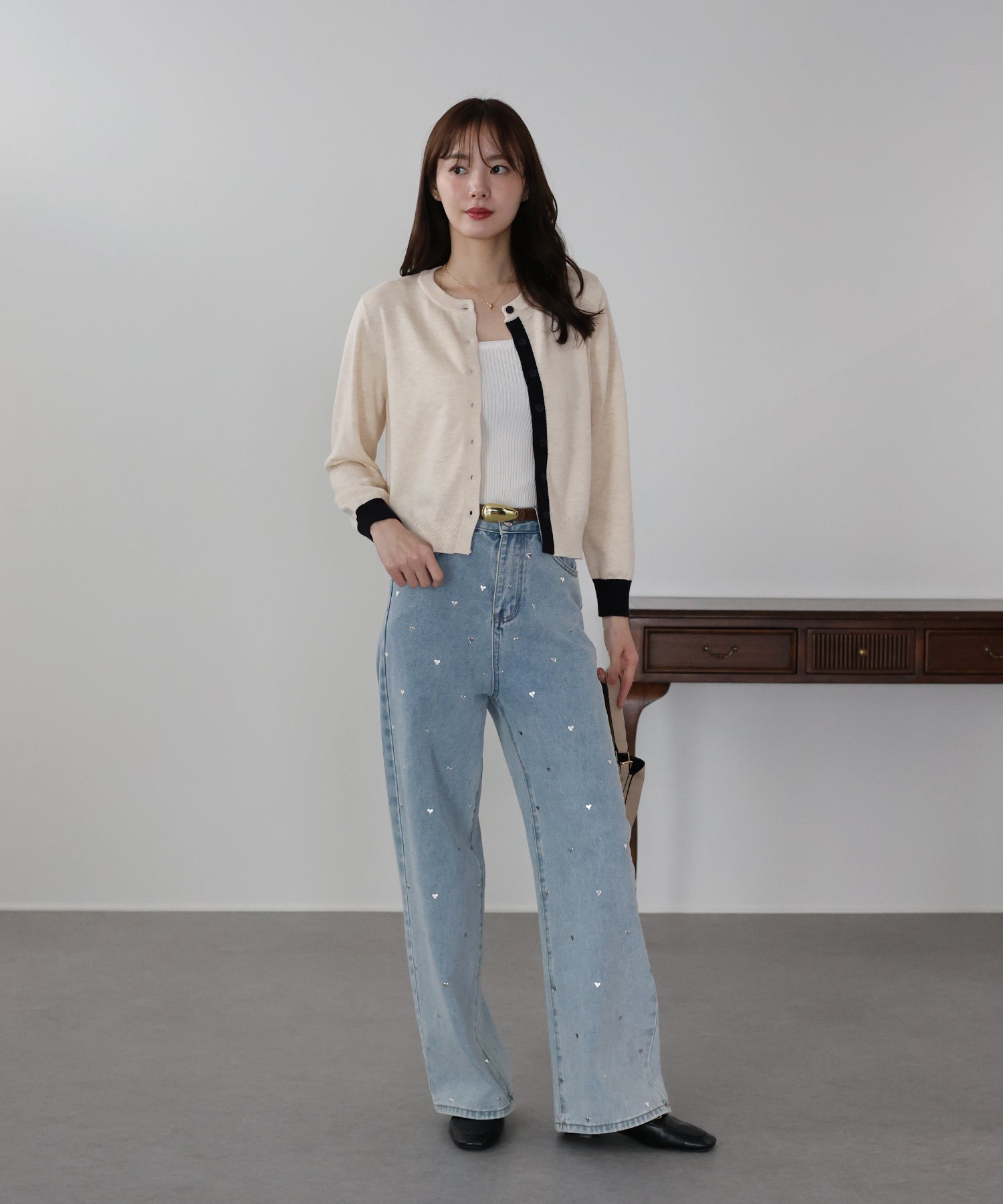 ブルーイースト BLUEEAST バイカラーカーディガン (ネイビー) ネイビー