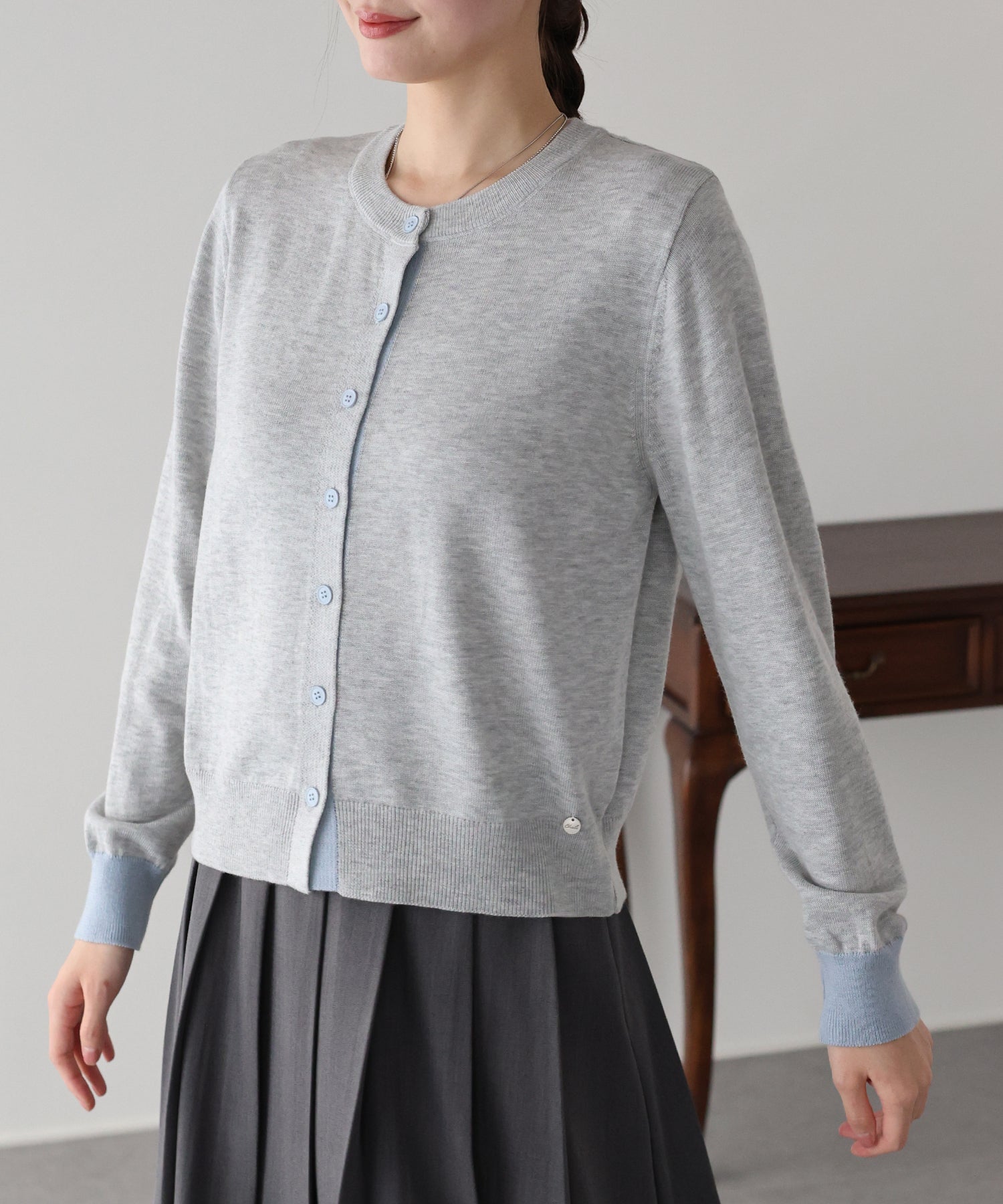 ブルーイースト BLUEEAST バイカラーカーディガン (ネイビー) ネイビー