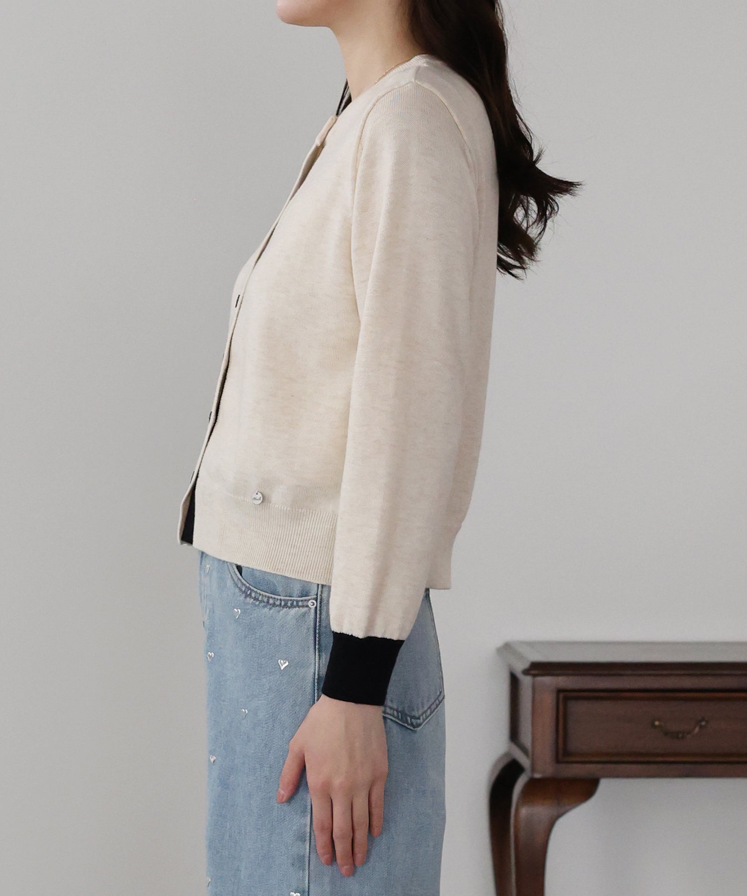 ブルーイースト BLUEEAST バイカラーカーディガン (ネイビー) ネイビー