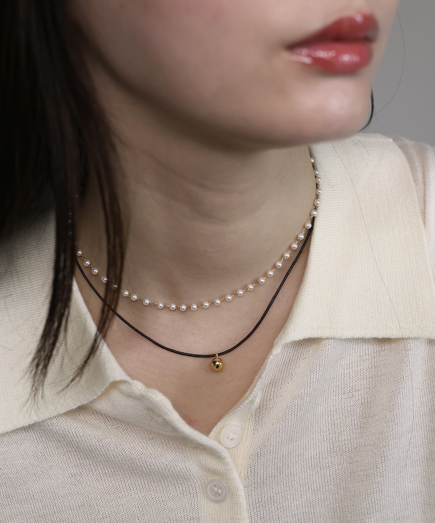 ジェーバイブルー J by blue パール&紐2連ネックレス / サージカルステンレス (シルバー) シルバー