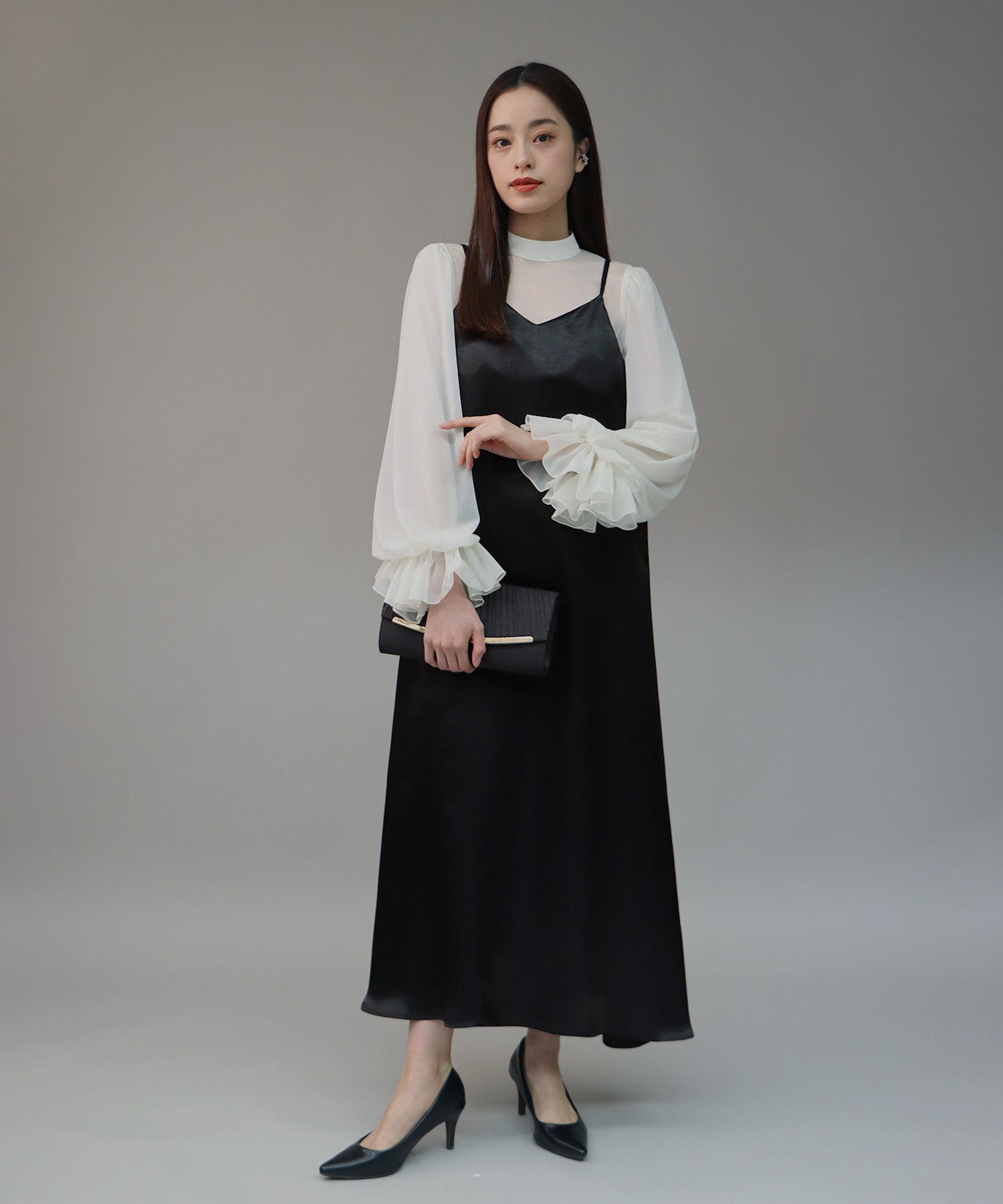 ジェーバイブルー J by blue 《結婚式 パーティー 二次会》【日本製】配色シースルードッキングキャミワンピースドレス (ブラック(05)) ブラック(05)