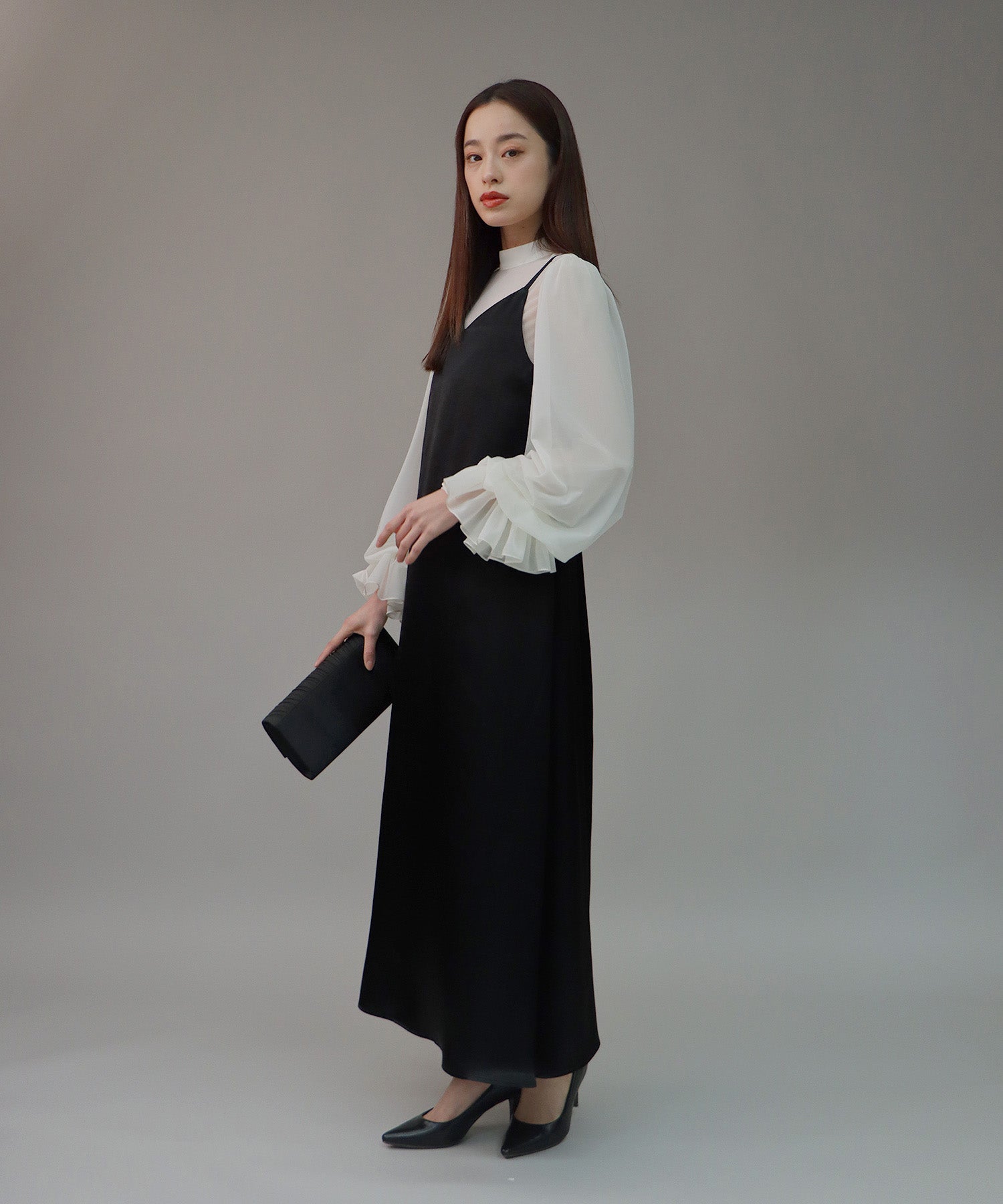 ジェーバイブルー J by blue 《結婚式 パーティー 二次会》【日本製】配色シースルードッキングキャミワンピースドレス (ブラック(05)) ブラック(05)