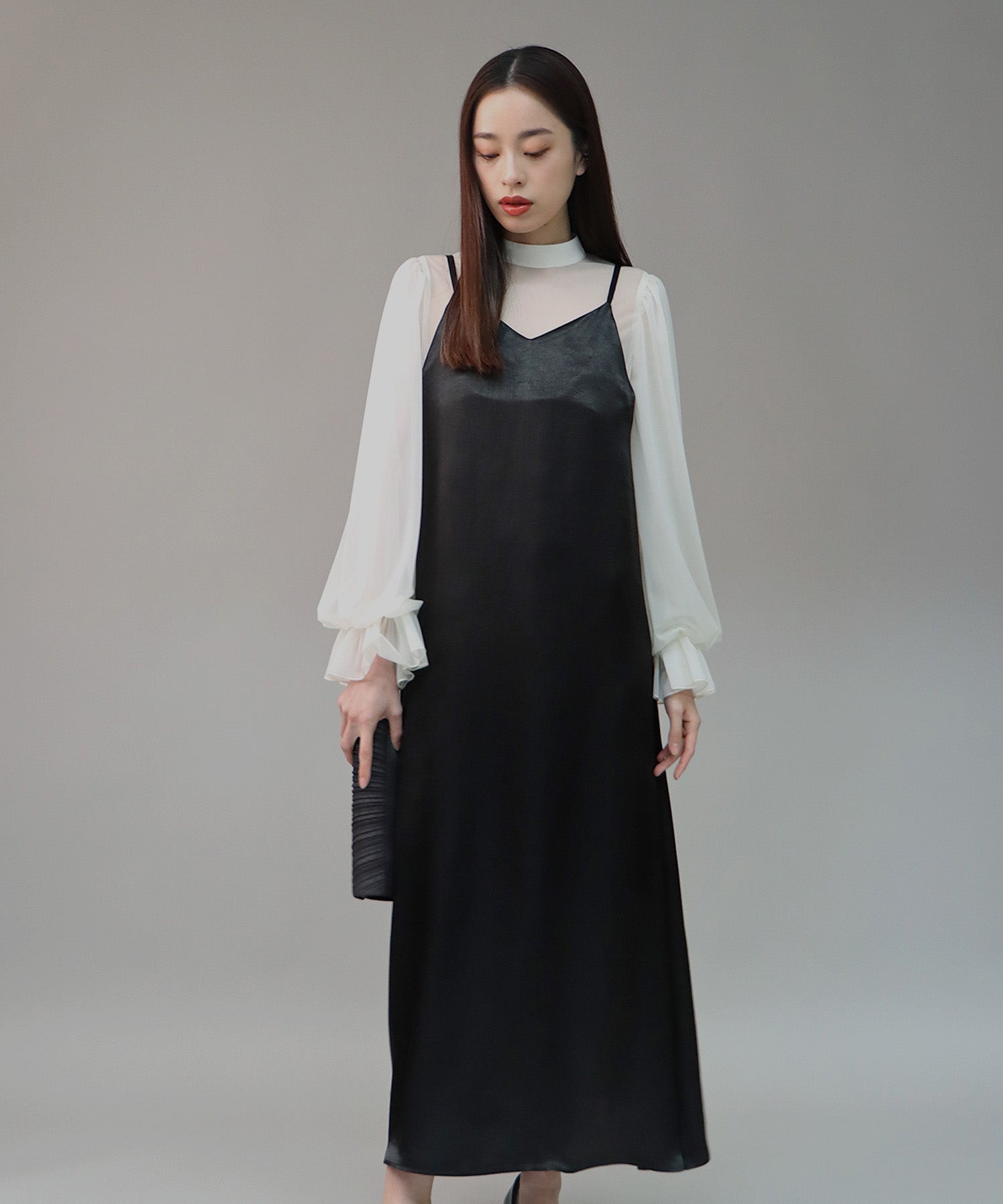 ジェーバイブルー J by blue 《結婚式 パーティー 二次会》【日本製】配色シースルードッキングキャミワンピースドレス (ブラック(05)) ブラック(05)