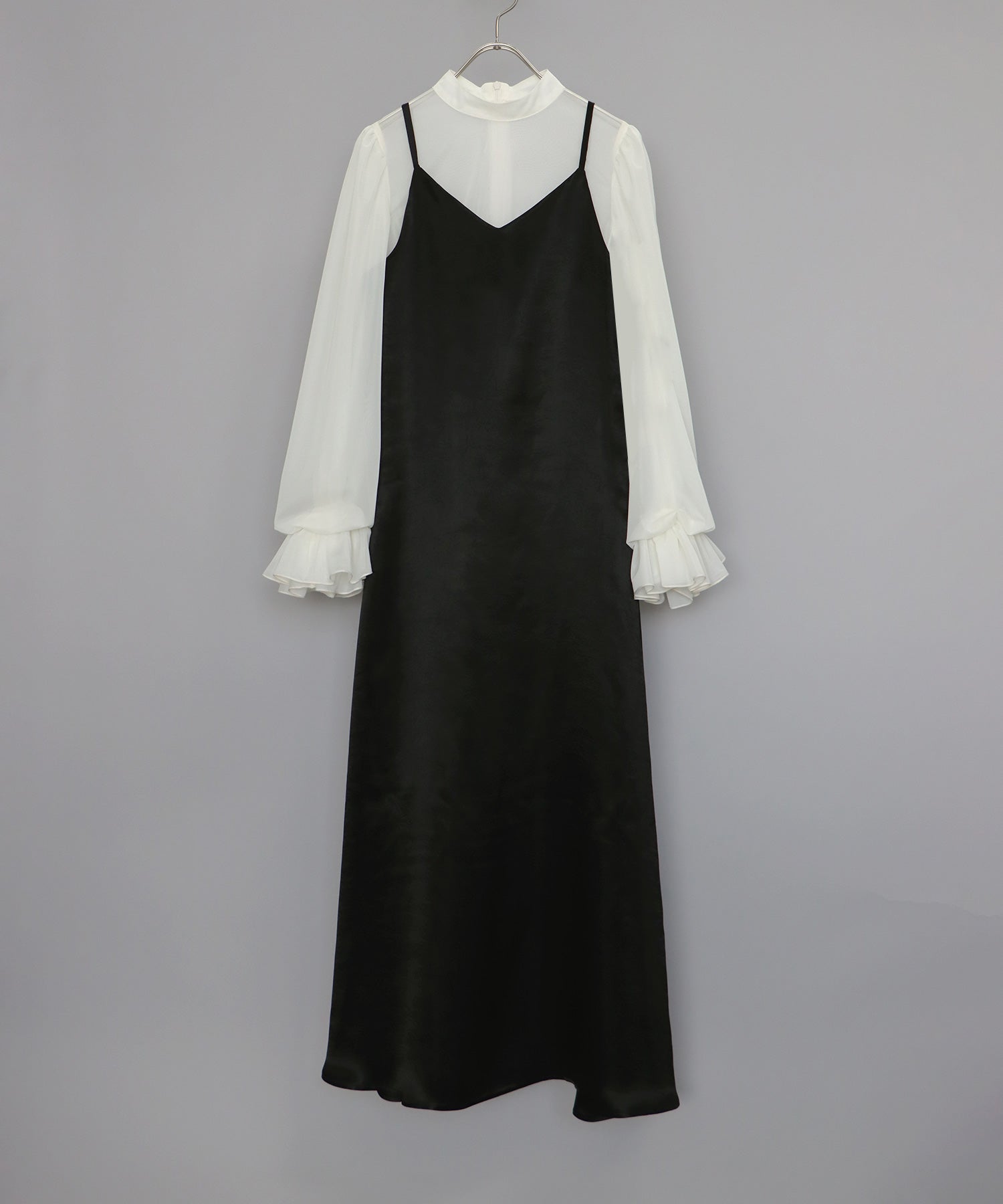 ジェーバイブルー J by blue 《結婚式 パーティー 二次会》【日本製】配色シースルードッキングキャミワンピースドレス (ブラック(05)) ブラック(05)