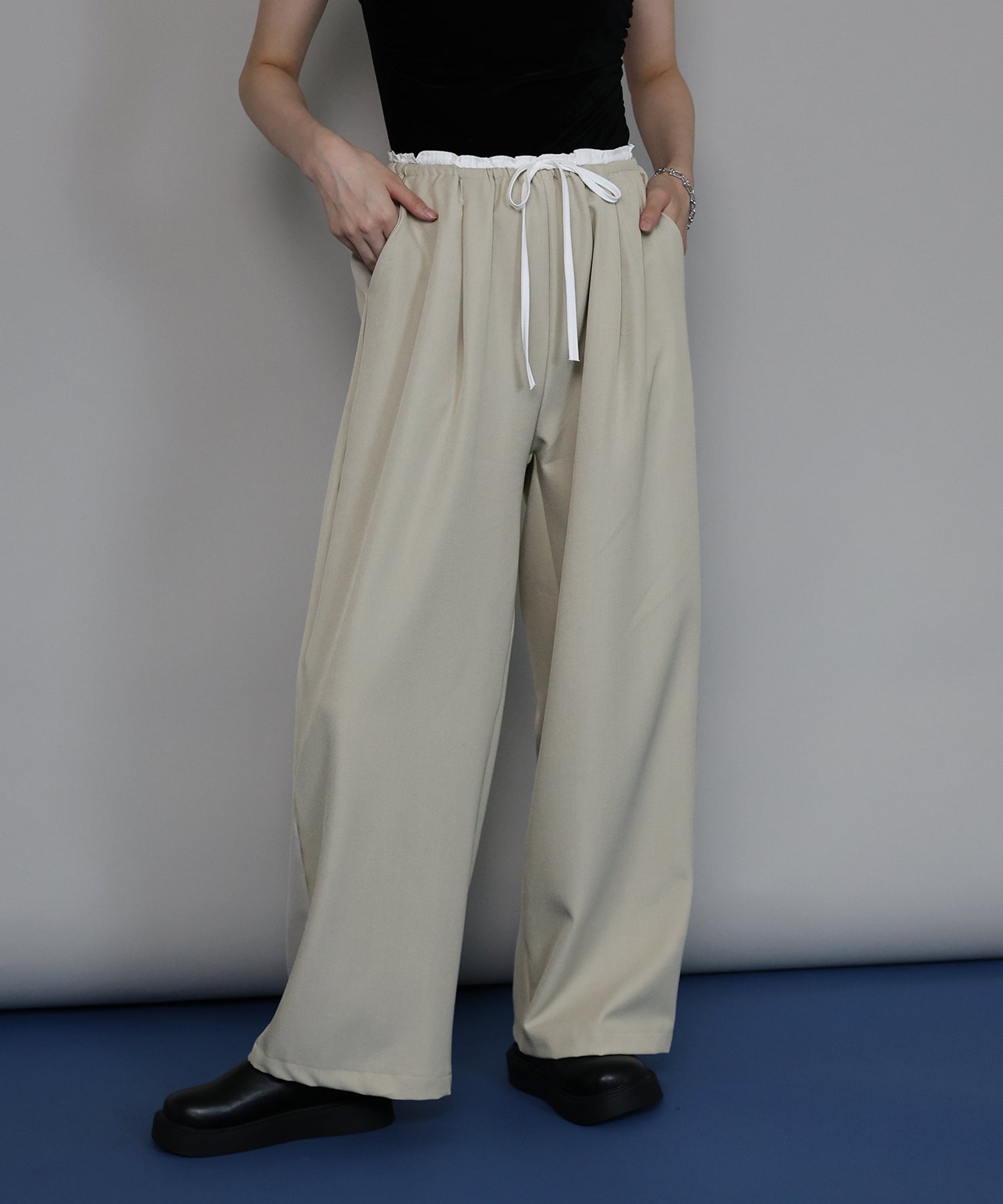 ジェーバイブルー J by blue ウエストリボンパンツ (ベージュ) ベージュ