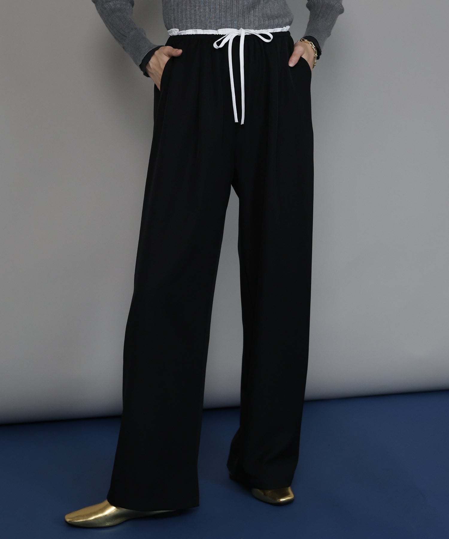 ジェーバイブルー J by blue ウエストリボンパンツ (ベージュ) ベージュ