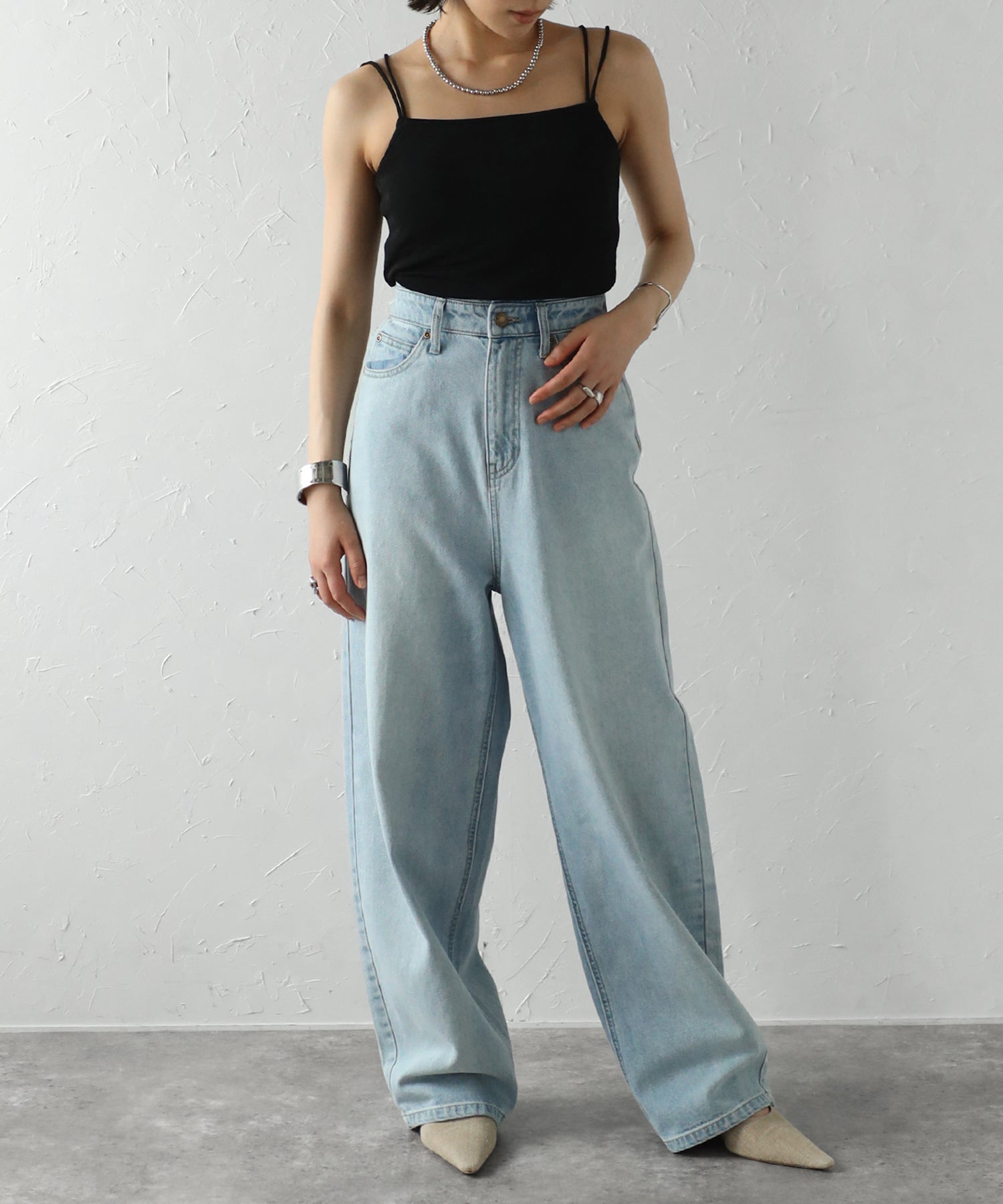 ボンジュールサガン BONJOUR SAGAN UVカット接触冷感バックデザインシャイニーストレッチキャミ (LIGHT-GRAY) LIGHT-GRAY