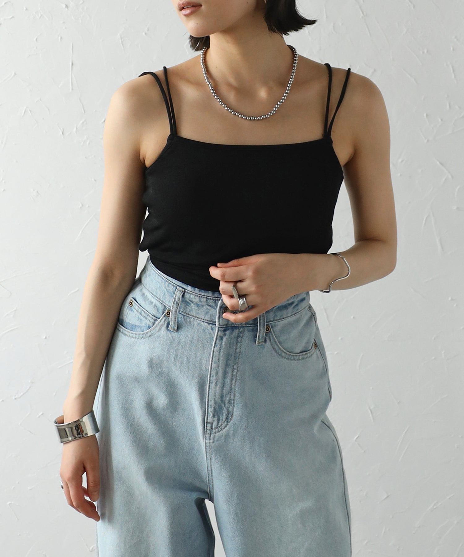 ボンジュールサガン BONJOUR SAGAN UVカット接触冷感バックデザインシャイニーストレッチキャミ (LIGHT-GRAY) LIGHT-GRAY