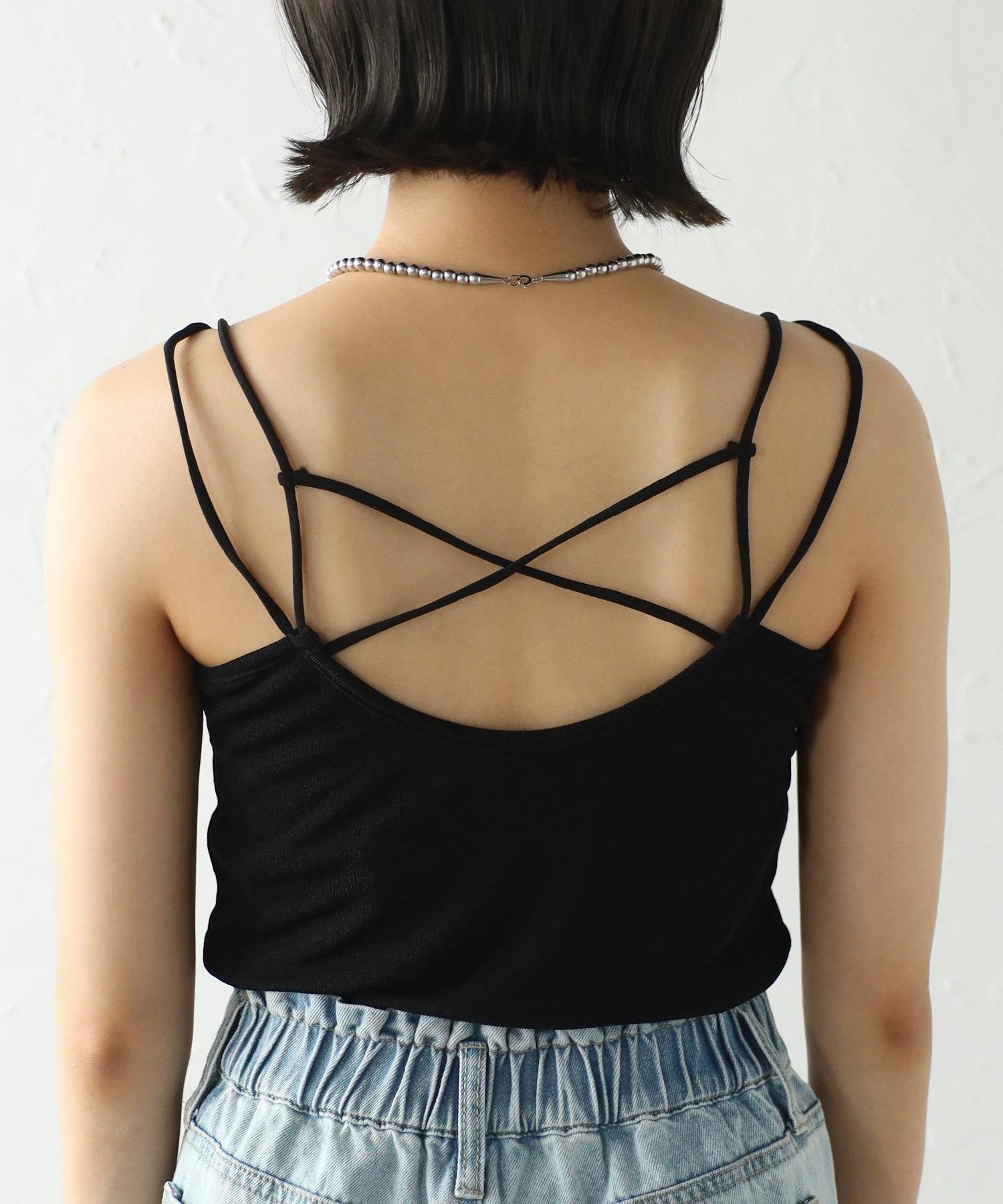 ボンジュールサガン BONJOUR SAGAN UVカット接触冷感バックデザインシャイニーストレッチキャミ (LIGHT-GRAY) LIGHT-GRAY