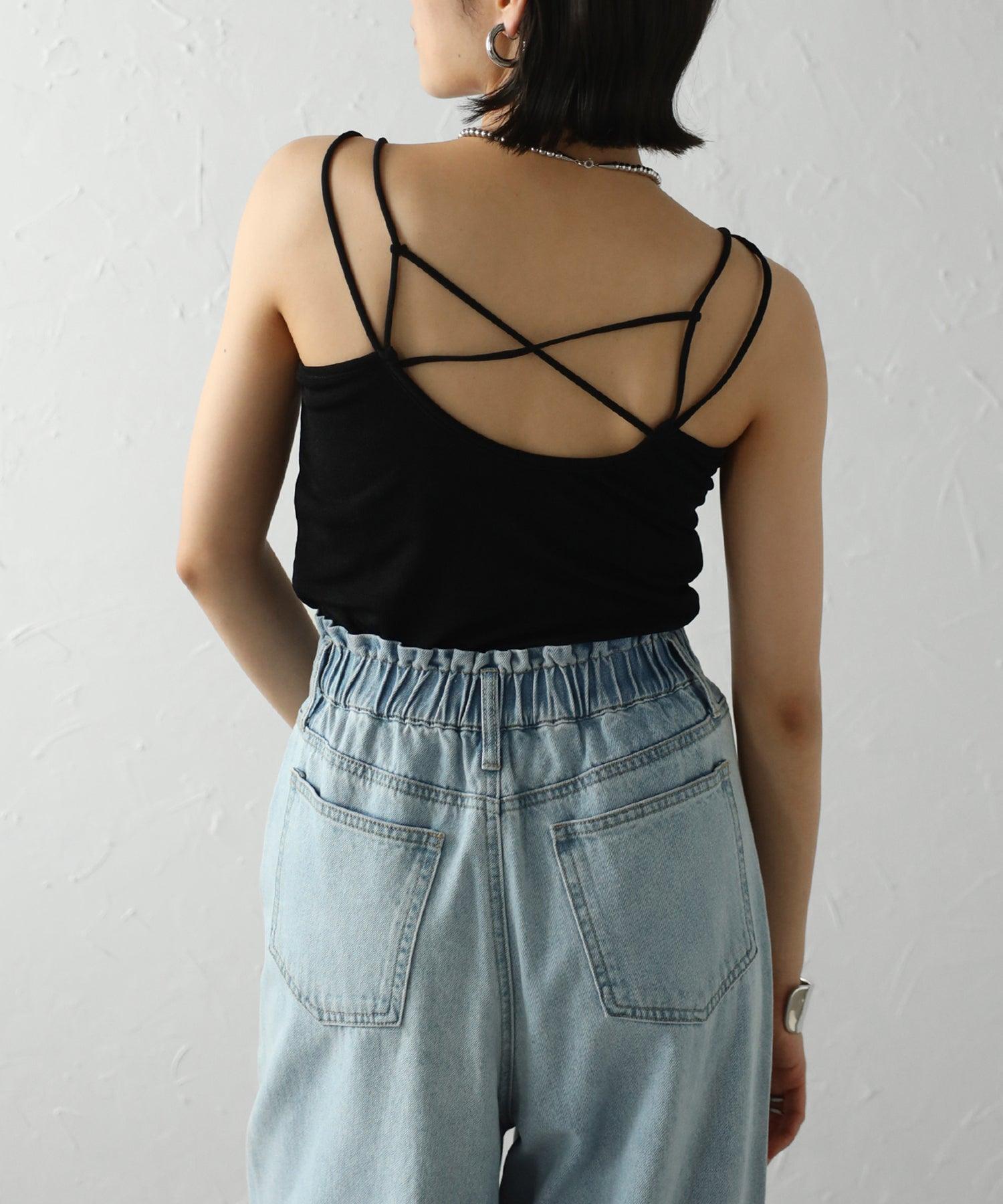 ボンジュールサガン BONJOUR SAGAN UVカット接触冷感バックデザインシャイニーストレッチキャミ (BLACK) BLACK