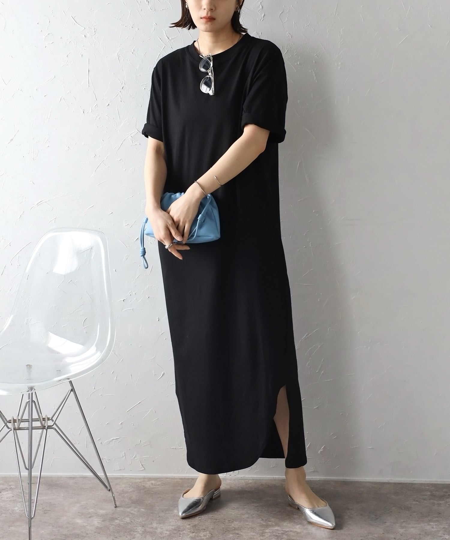 ボンジュールサガン BONJOUR SAGAN バックナンバープリントTシャツワンピース (GREEN) GREEN