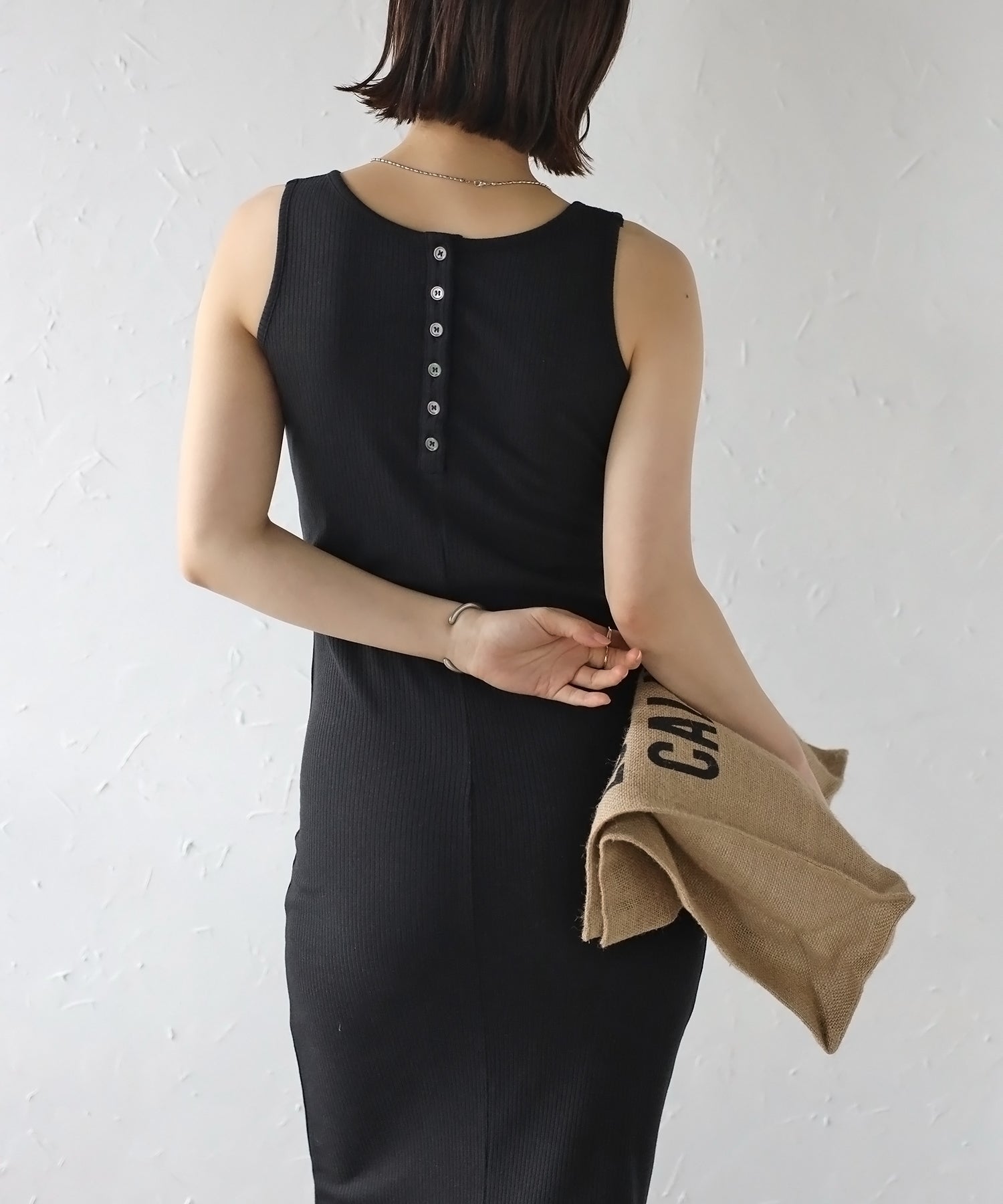 ボンジュールサガン BONJOUR SAGAN パッド付きアメスリリブワンピース (Black) Black