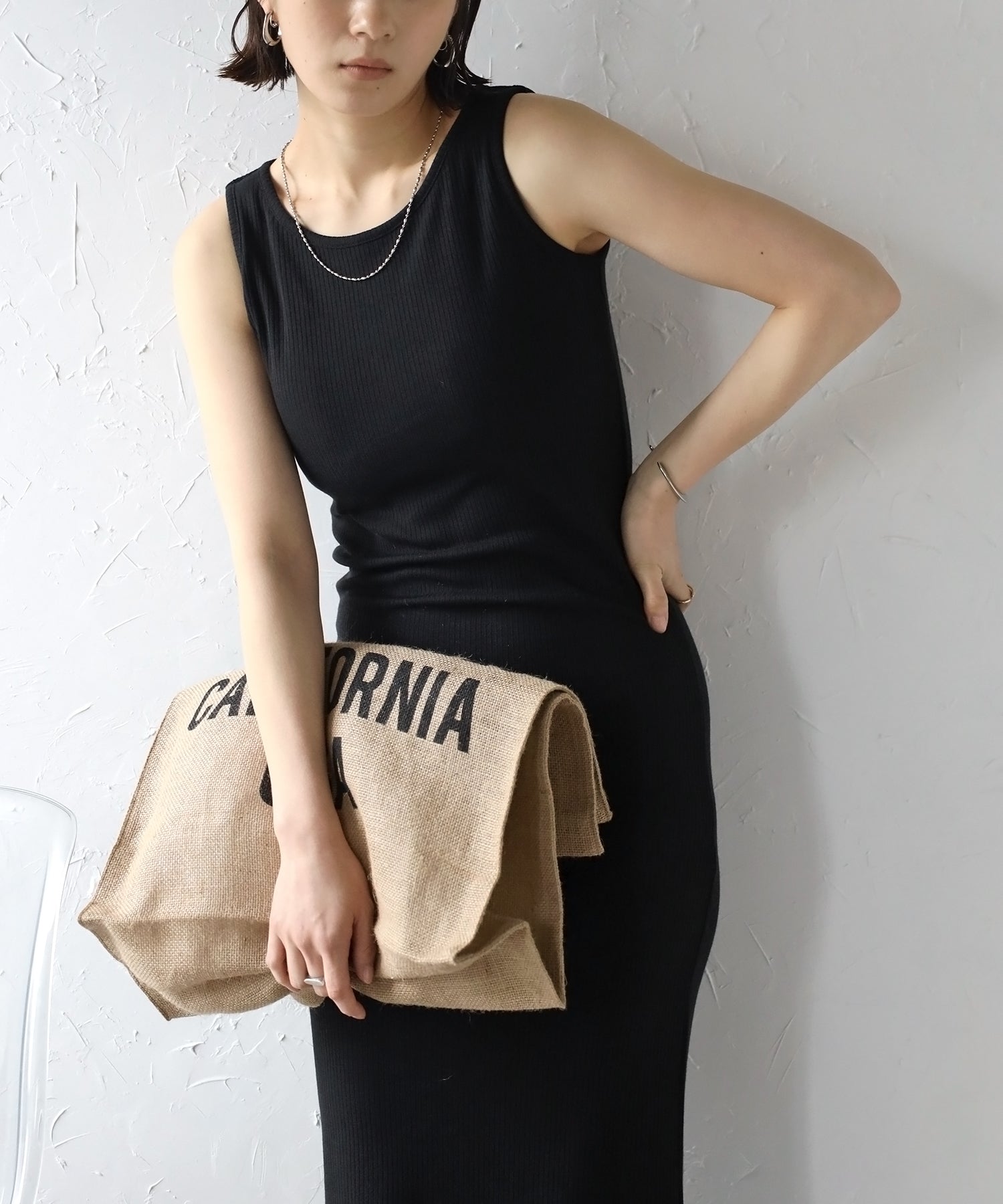 ボンジュールサガン BONJOUR SAGAN パッド付きアメスリリブワンピース (Black) Black