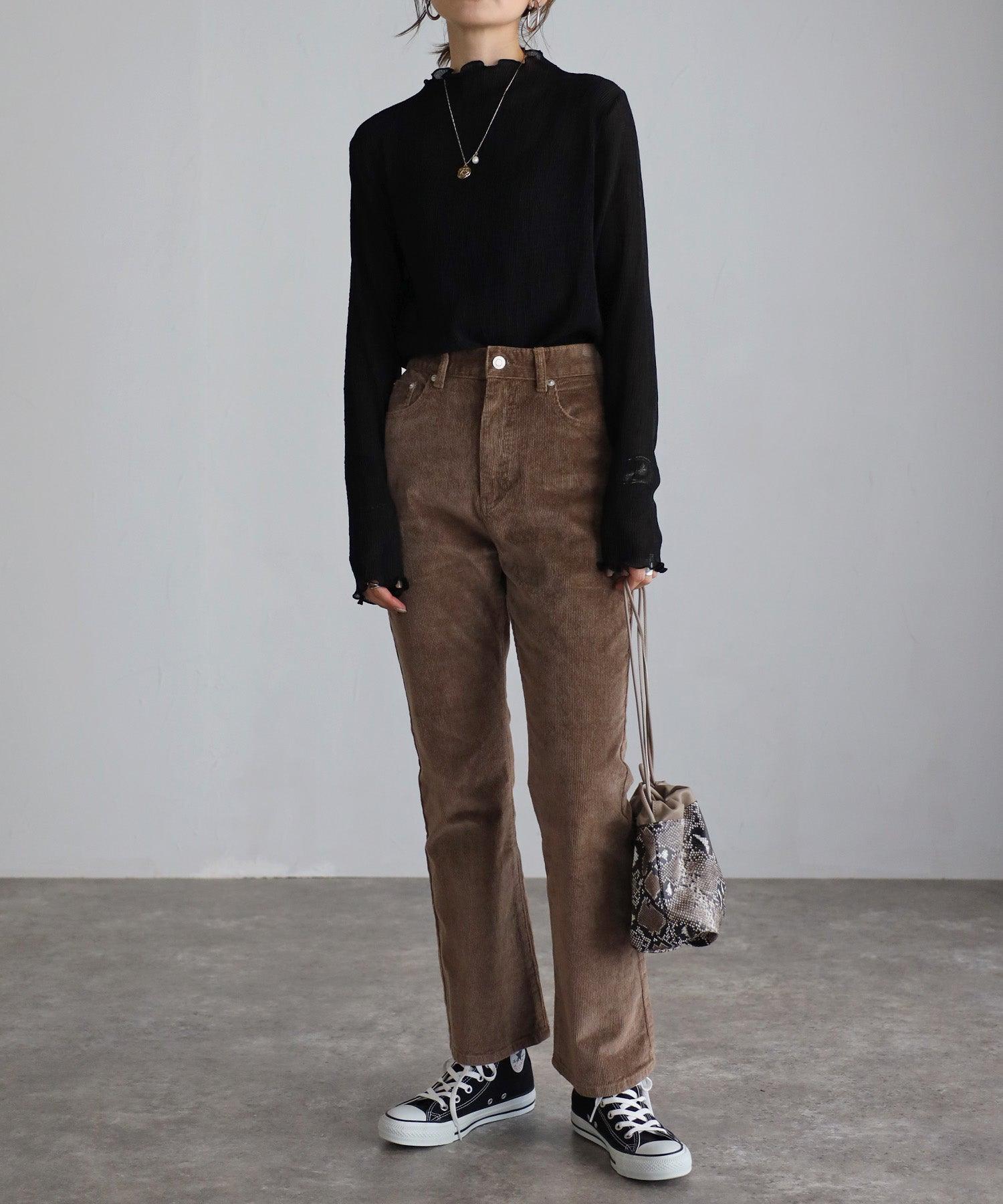 ボンジュールサガン BONJOUR SAGAN コーデュロイセミフレアパンツ (Ivory) Ivory