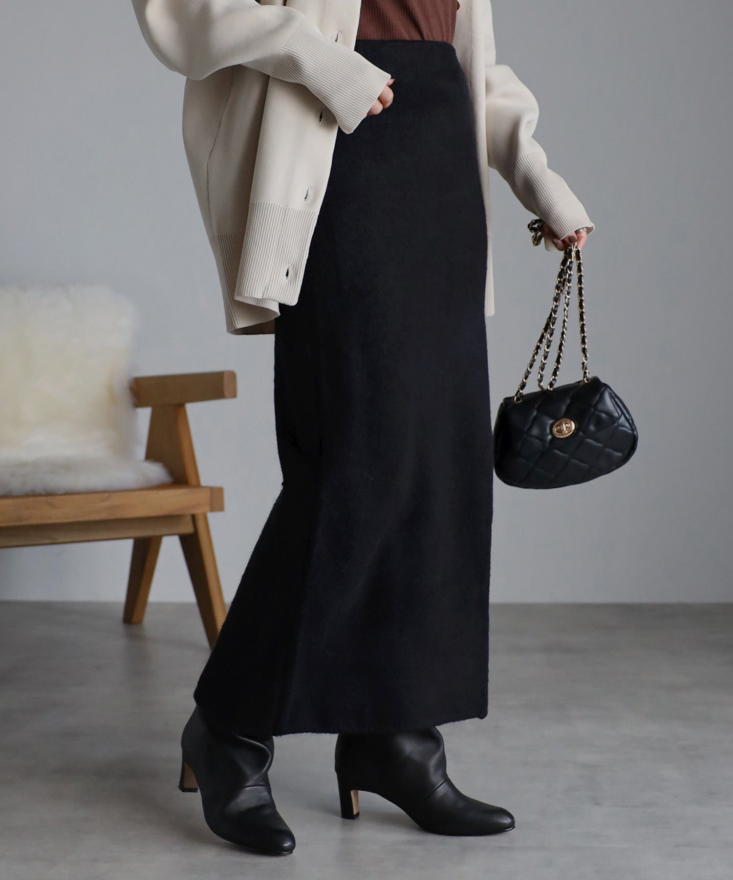 ボンジュールサガン BONJOUR SAGAN フロントスリットニットスカート (brown) brown